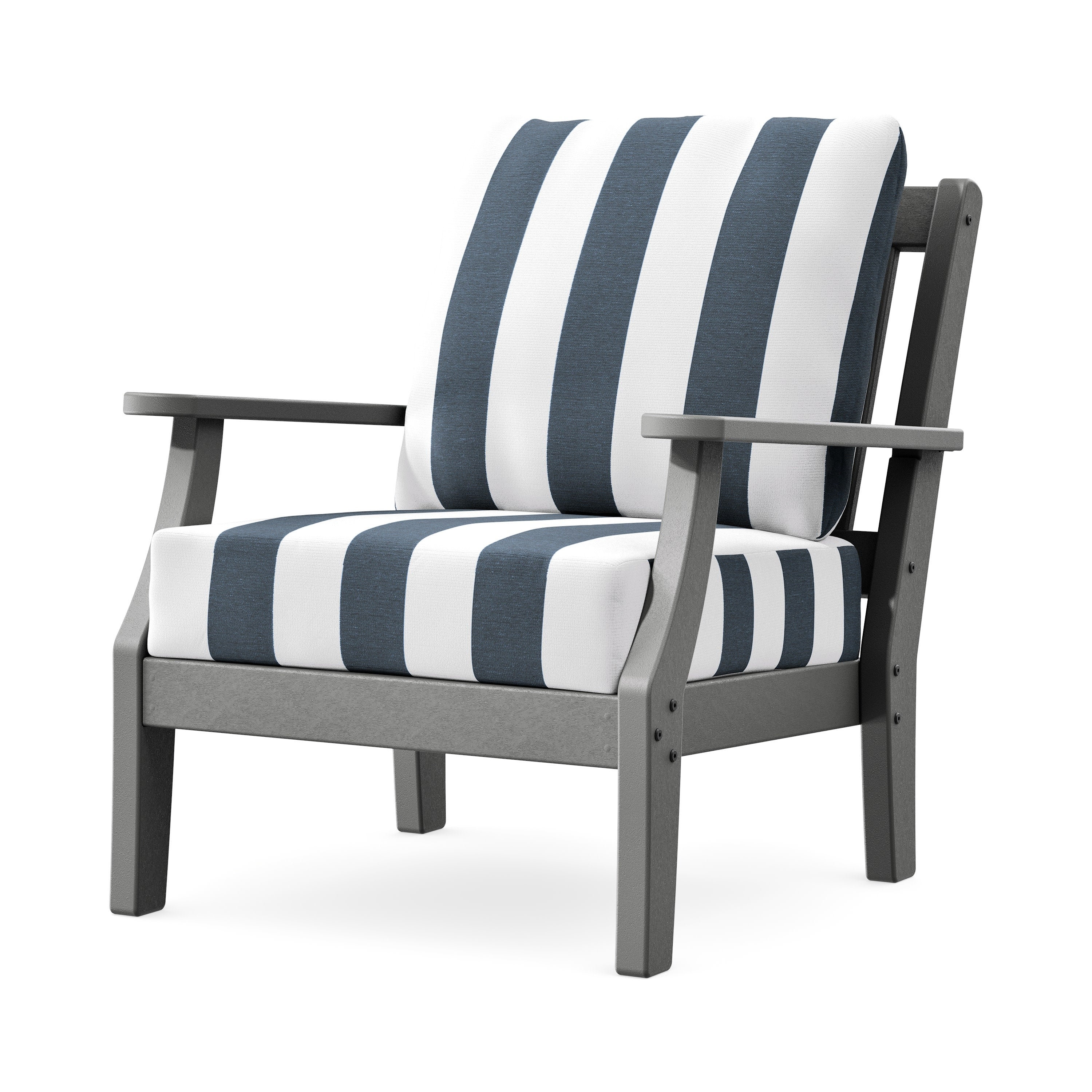 Chinoiserie Deep Seating Chair in Slate Grey / Cabana Stripe Marine Indigo