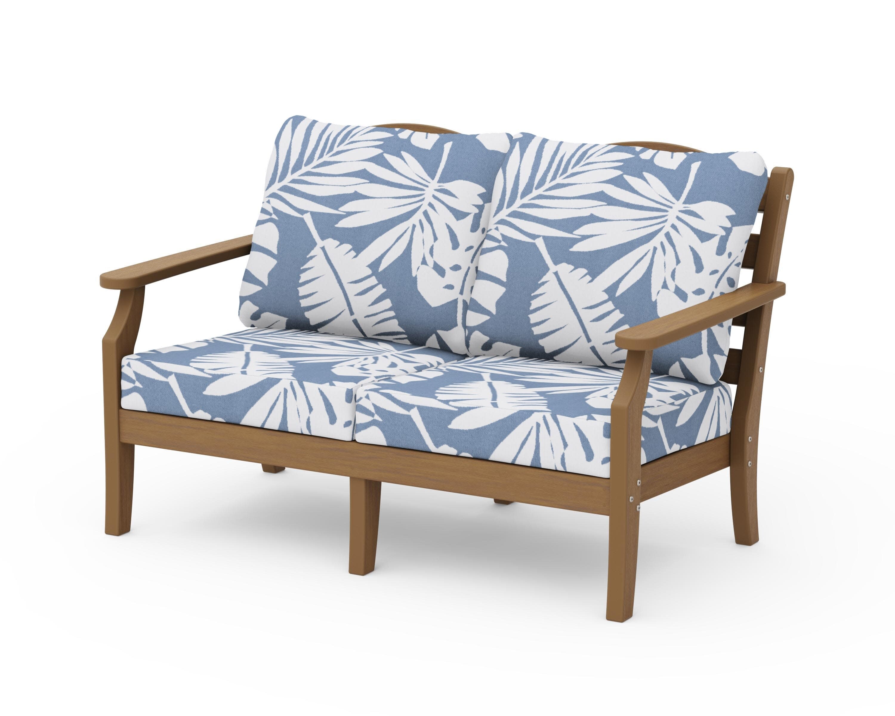 Savannah Deep Seating Loveseat in Natural / Leaf Sky Blue