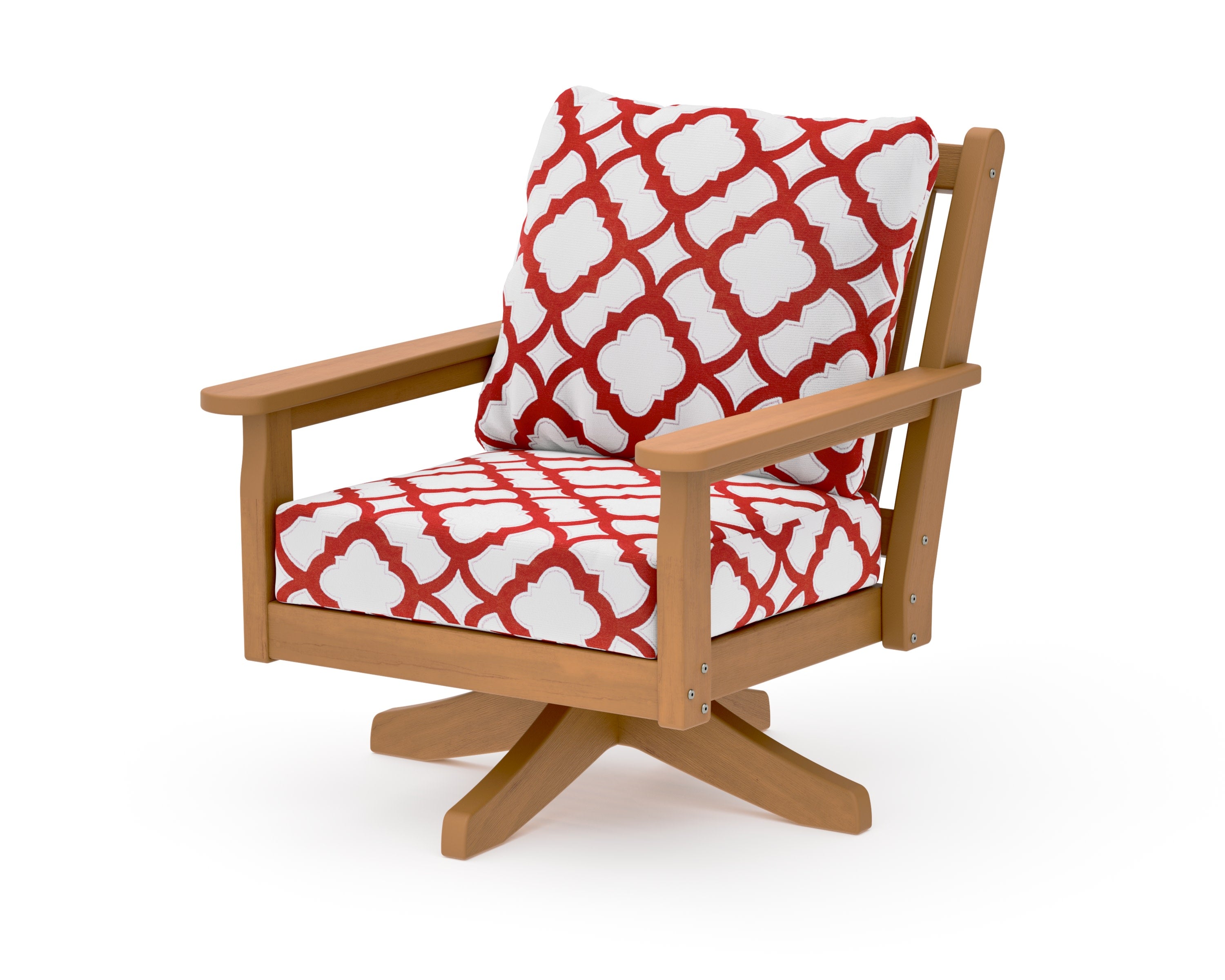 Chippendale Deep Seating Swivel Chair in Natural / Trellis Crimson