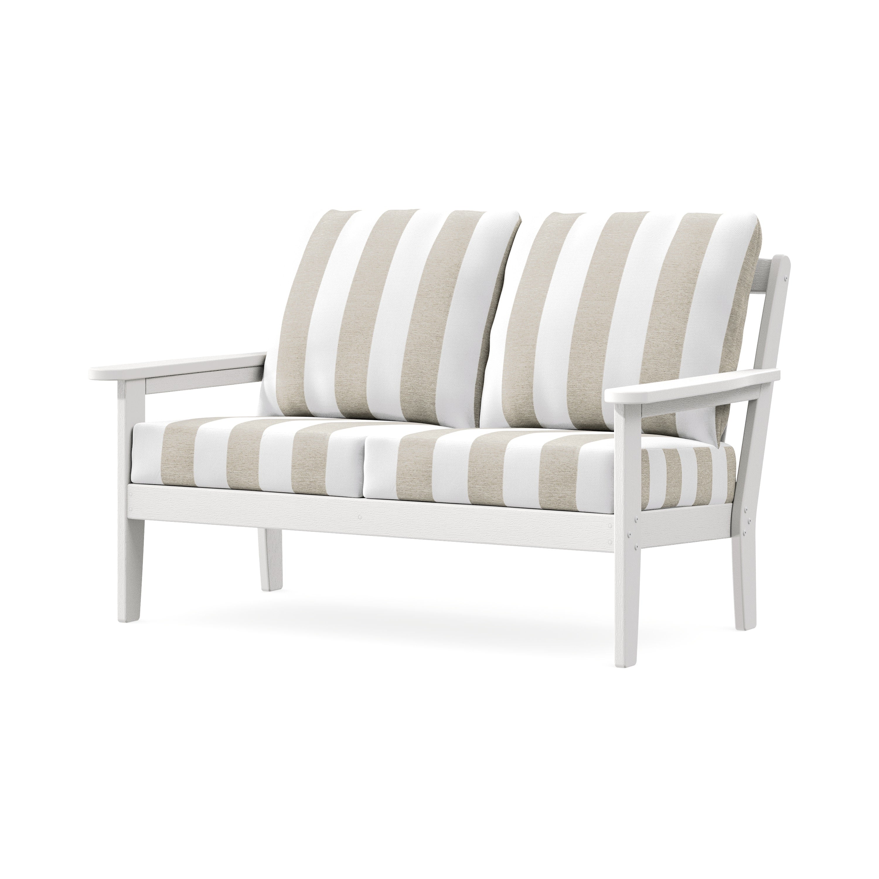 Cottage Deep Seating Loveseat in Vintage White / Cabana Stripe Dune Burlap