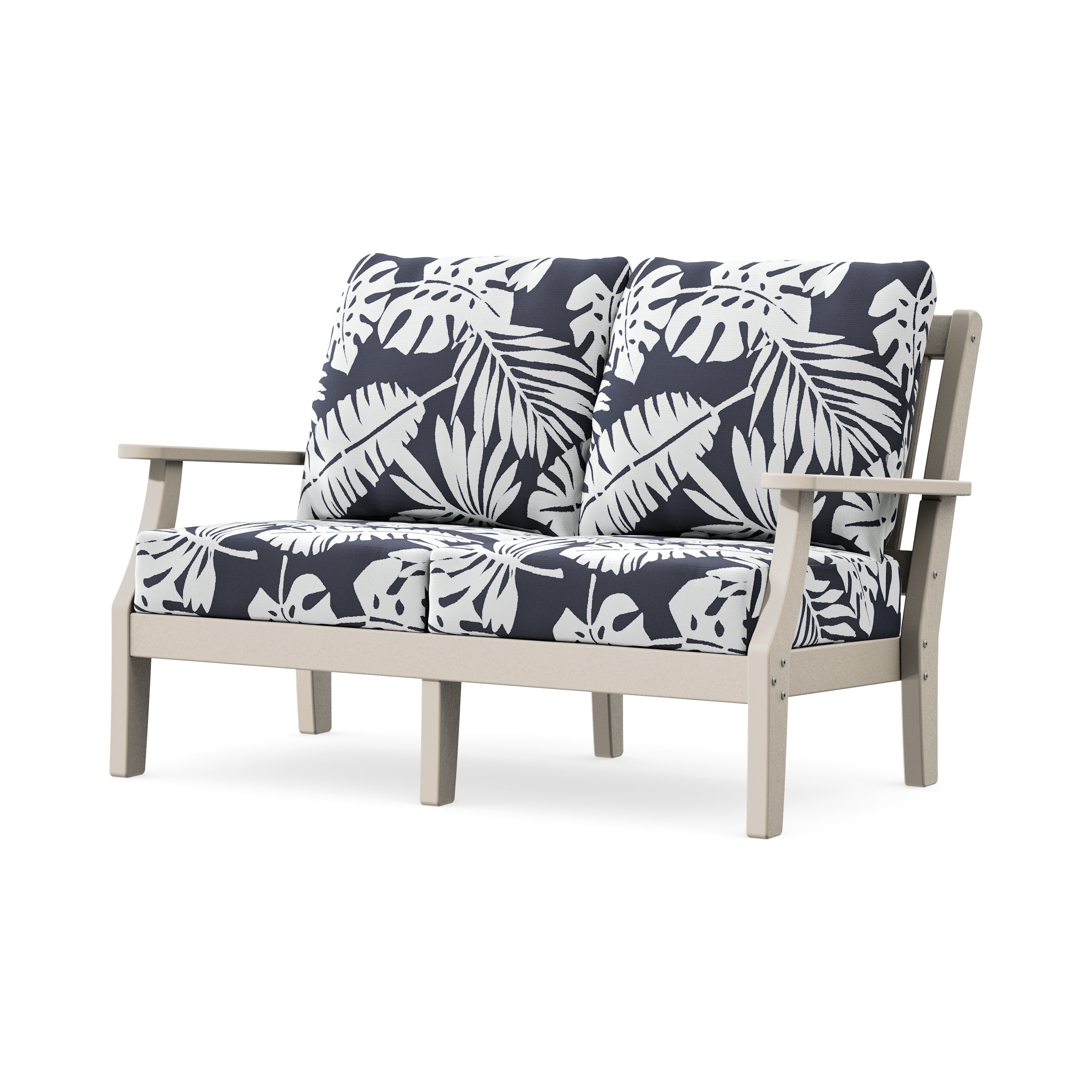 Chinoiserie Deep Seating Loveseat in Sand / Leaf Navy