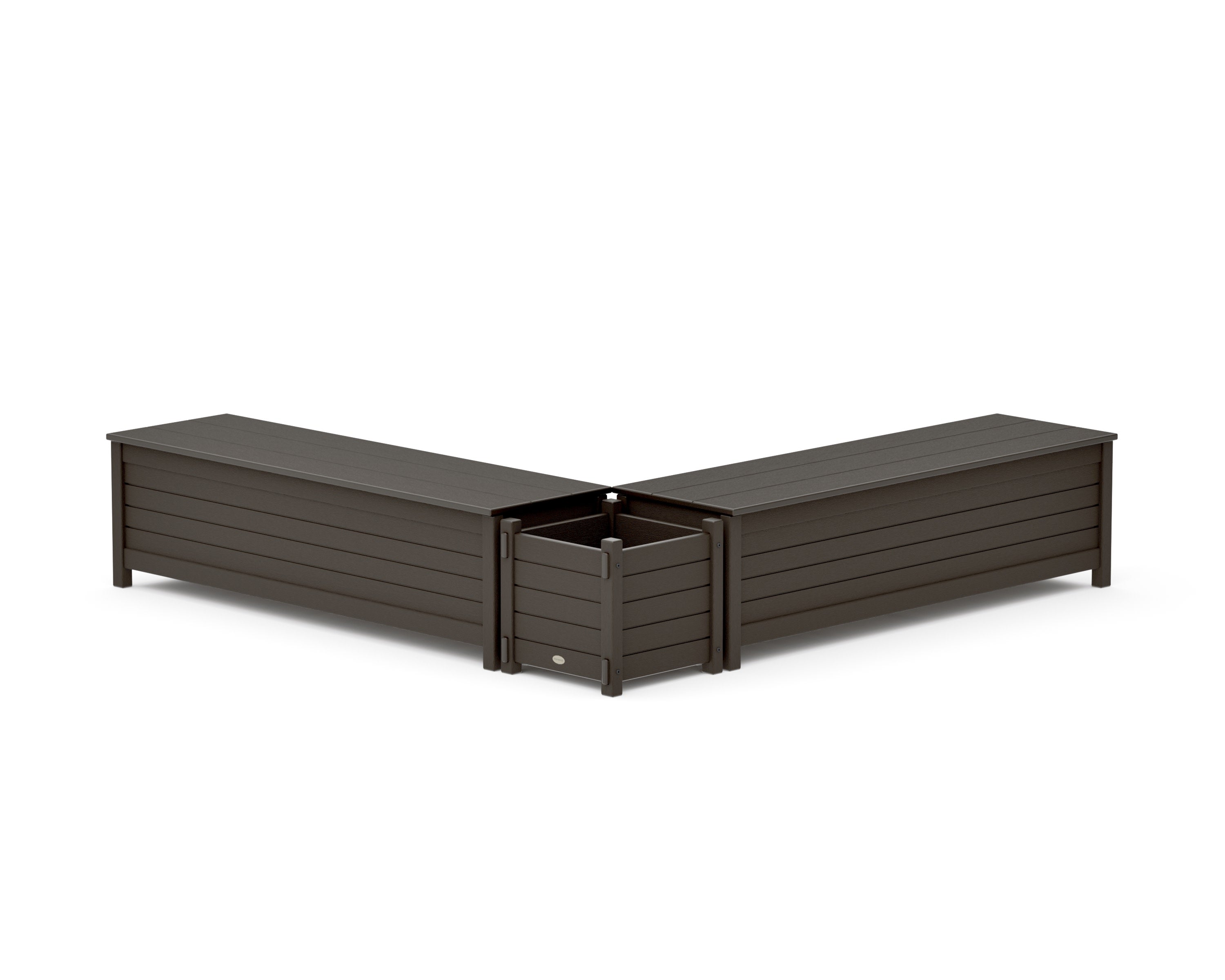 60" Nautical L- Shaped Planter Storage Bench Set in Vintage Coffee