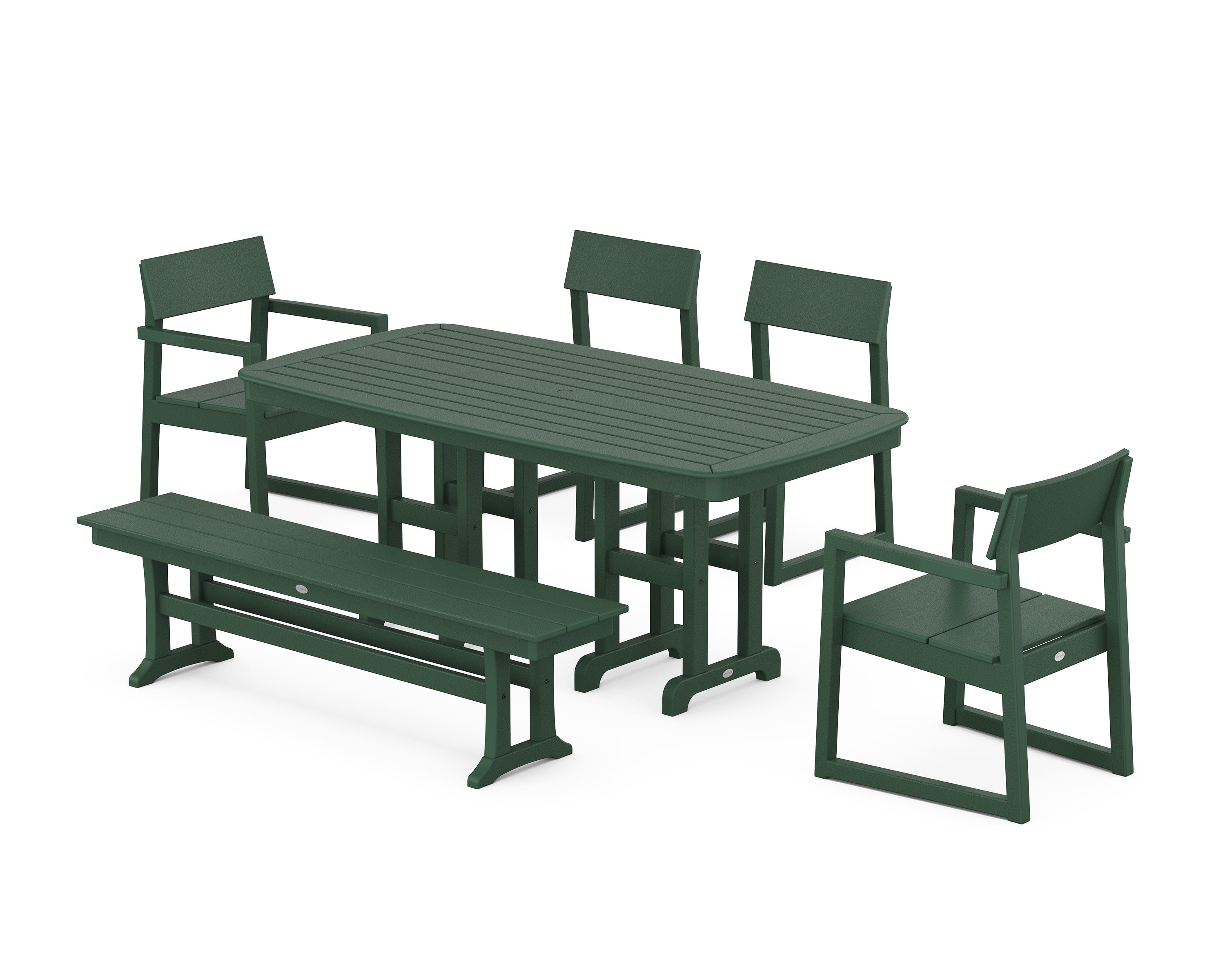 EDGE 6-Piece Dining Set with Bench in Green