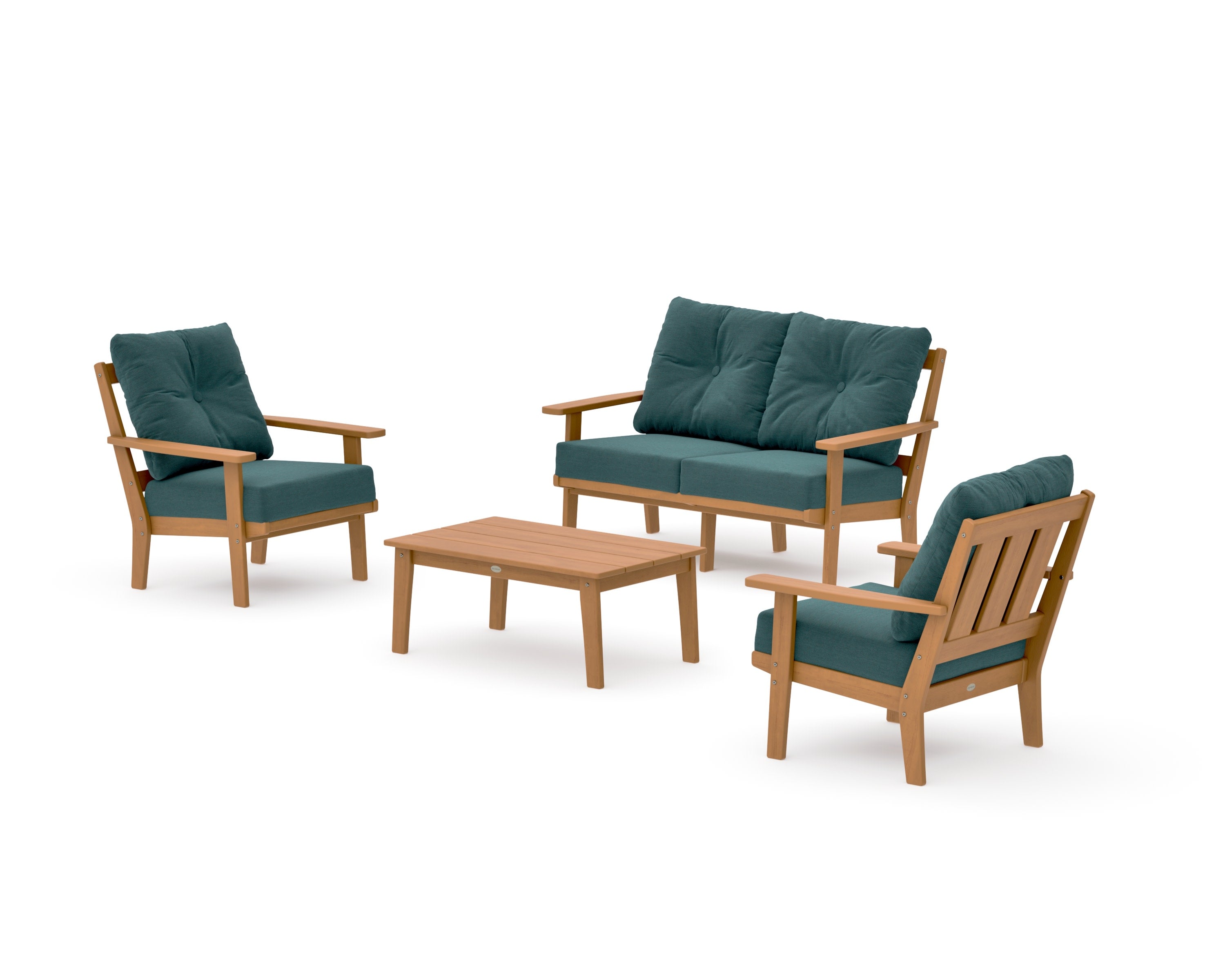 Oxford 4-Piece Deep Seating Set with Loveseat in Natural / Ocean Teal