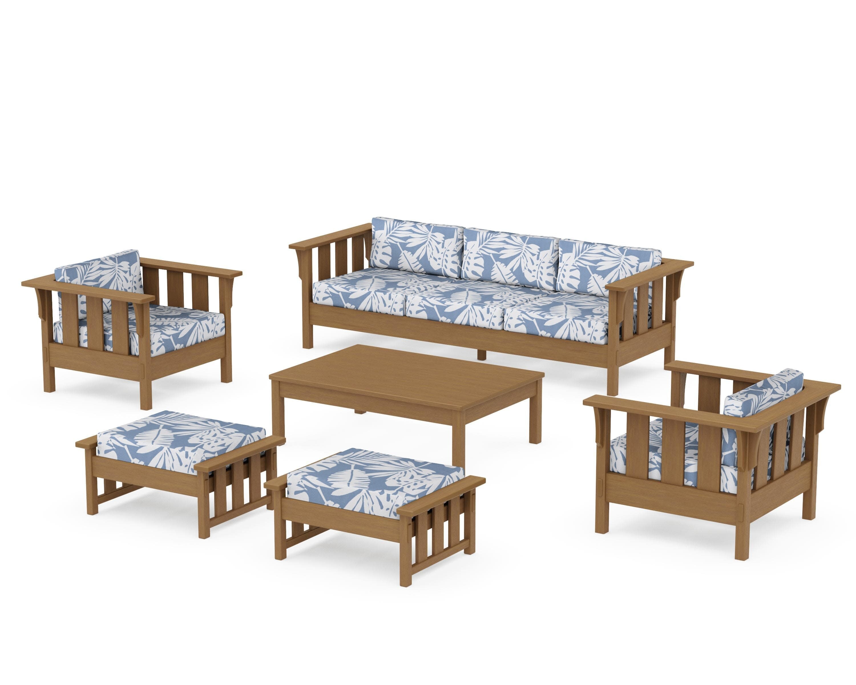 Acadia 6-Piece Lounge Sofa Set in Natural / Leaf Sky Blue