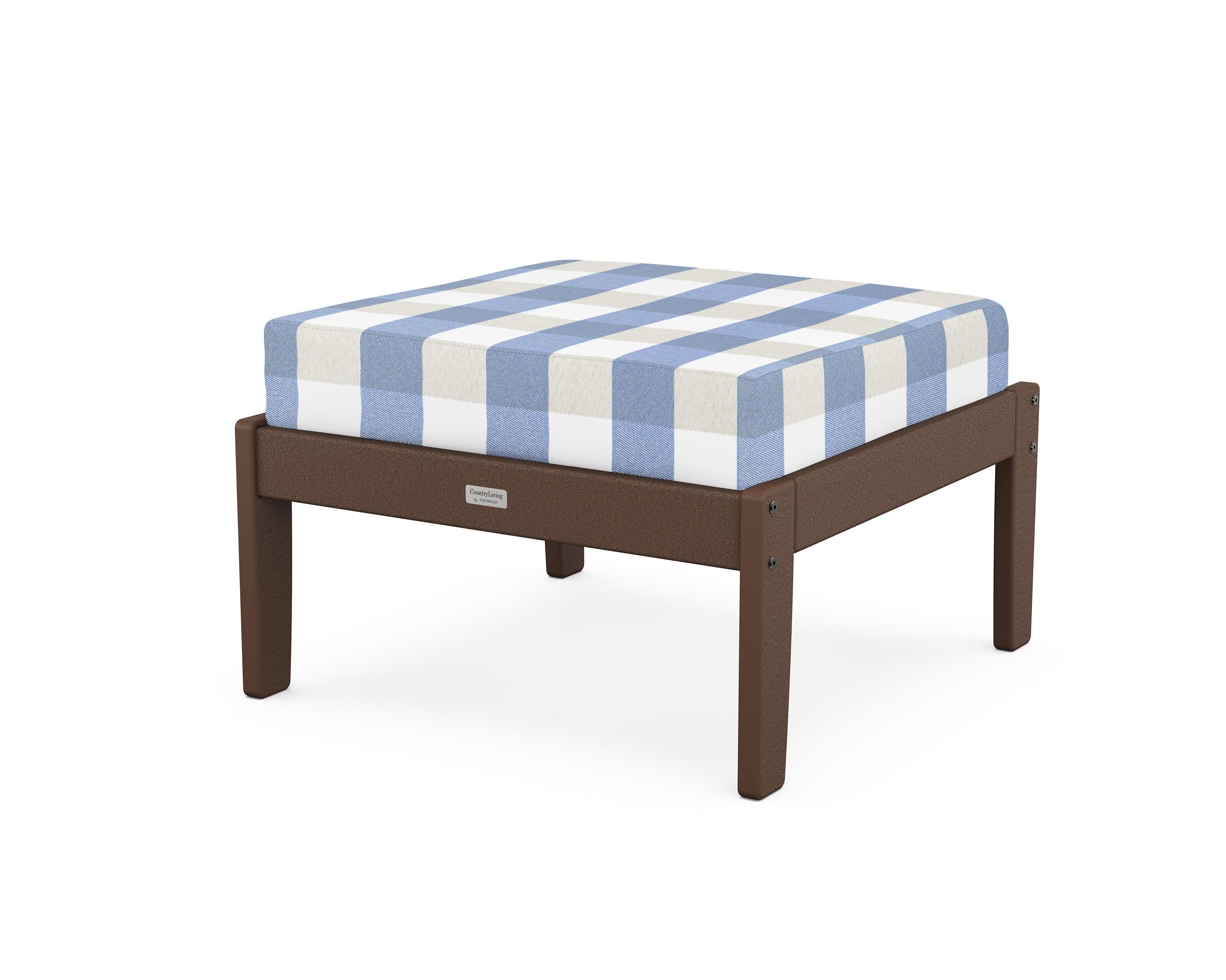 Cottage Deep Seating Ottoman in Mahogany / Buffalo Plaid Sky Blue