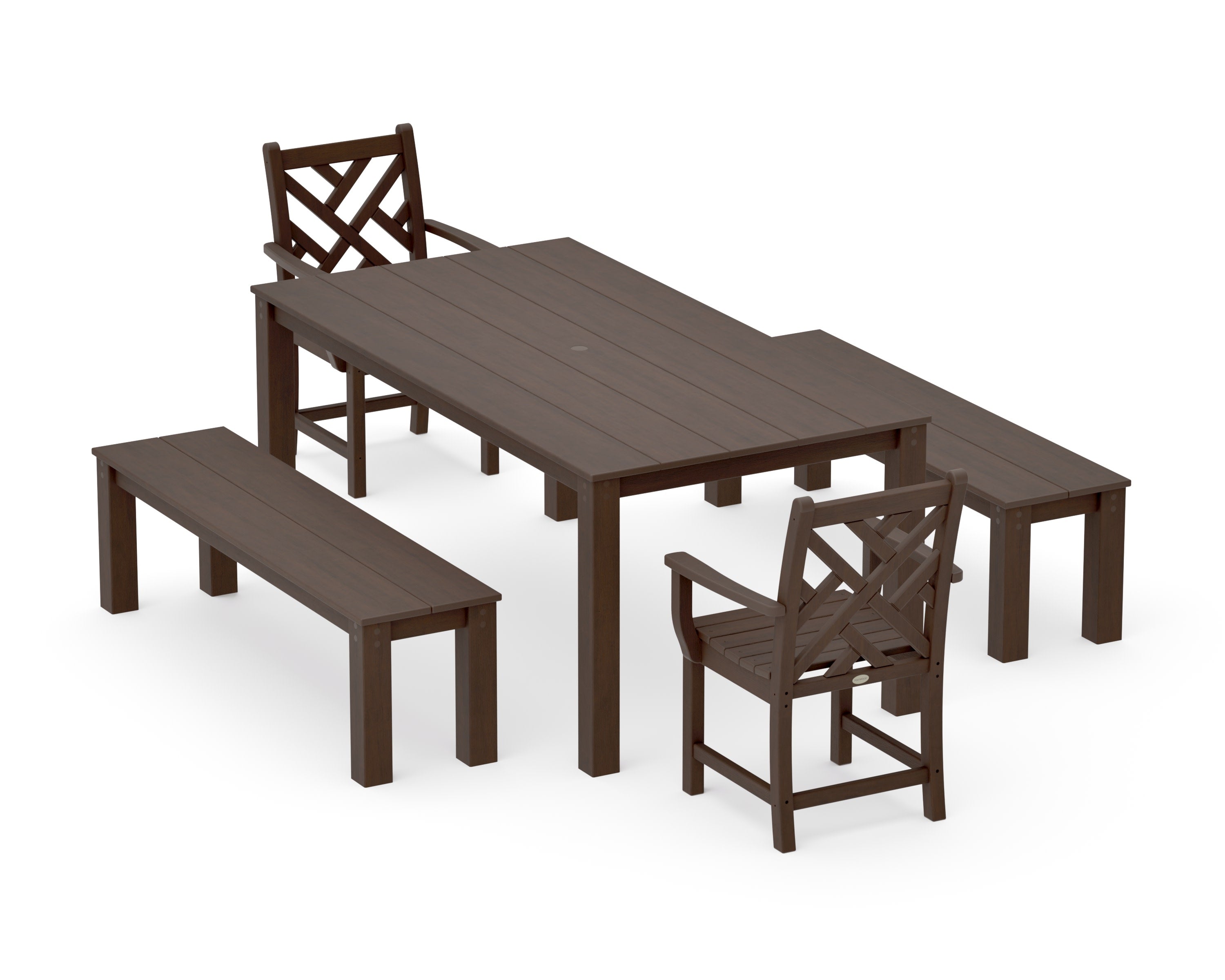 Chippendale 5-Piece Parsons Dining Set with Benches in Kona