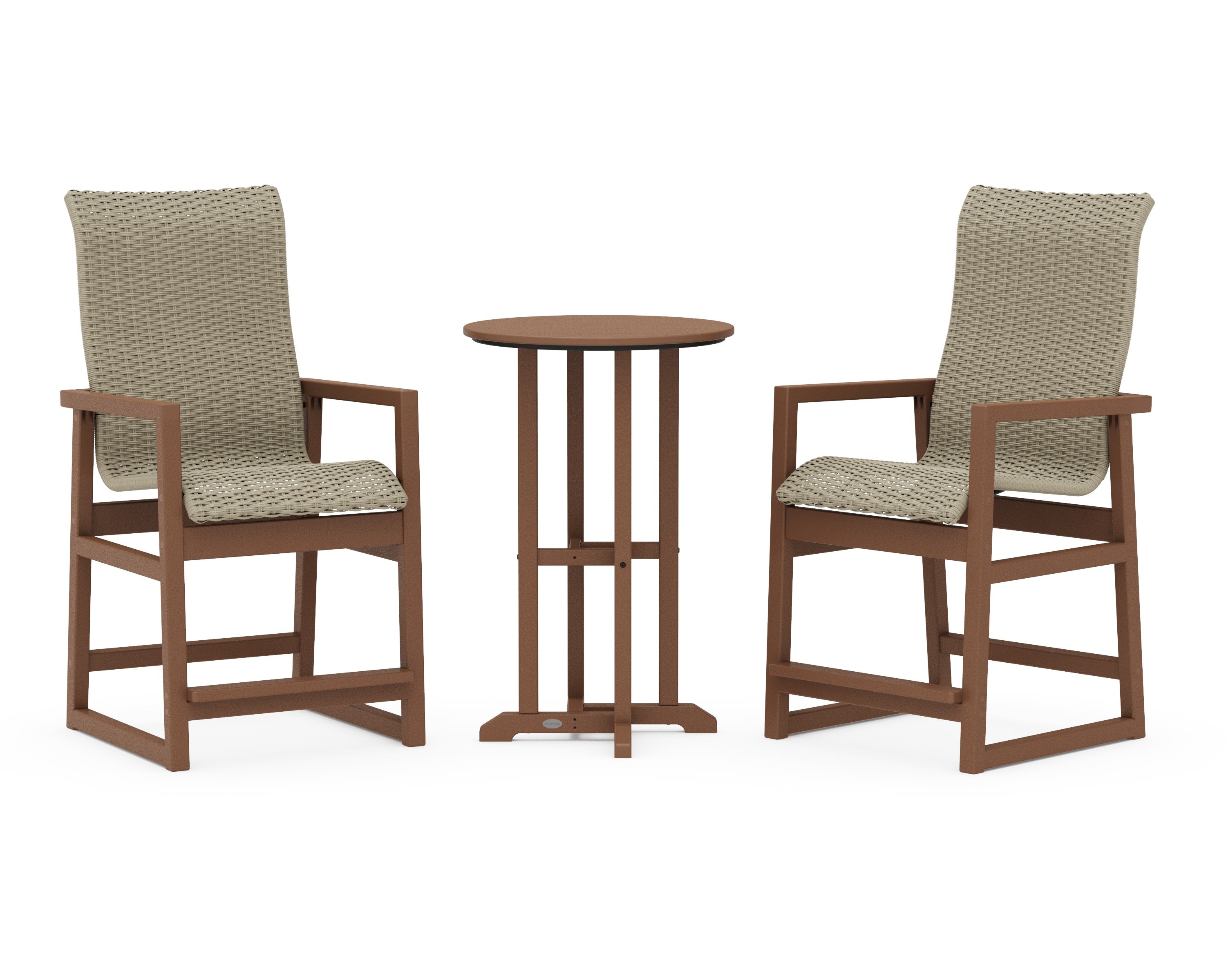 EDGE Woven Highback 3-Piece Farmhouse Counter Set in Teak / Dune Grass