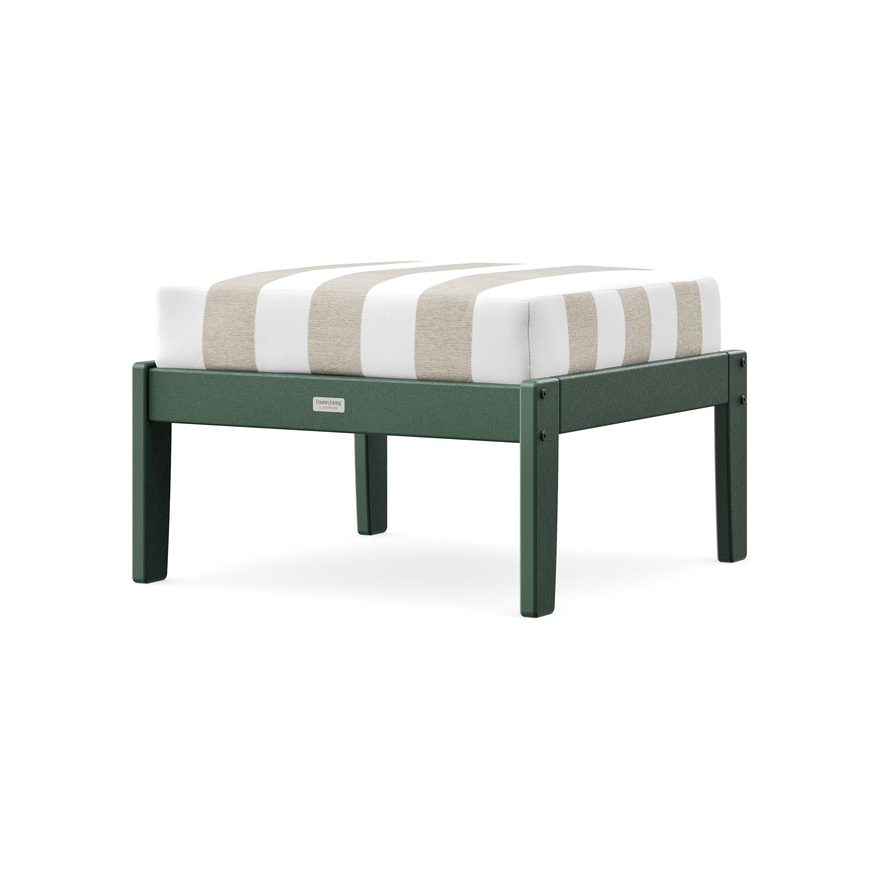 Cottage Deep Seating Ottoman in Green / Cabana Stripe Dune Burlap