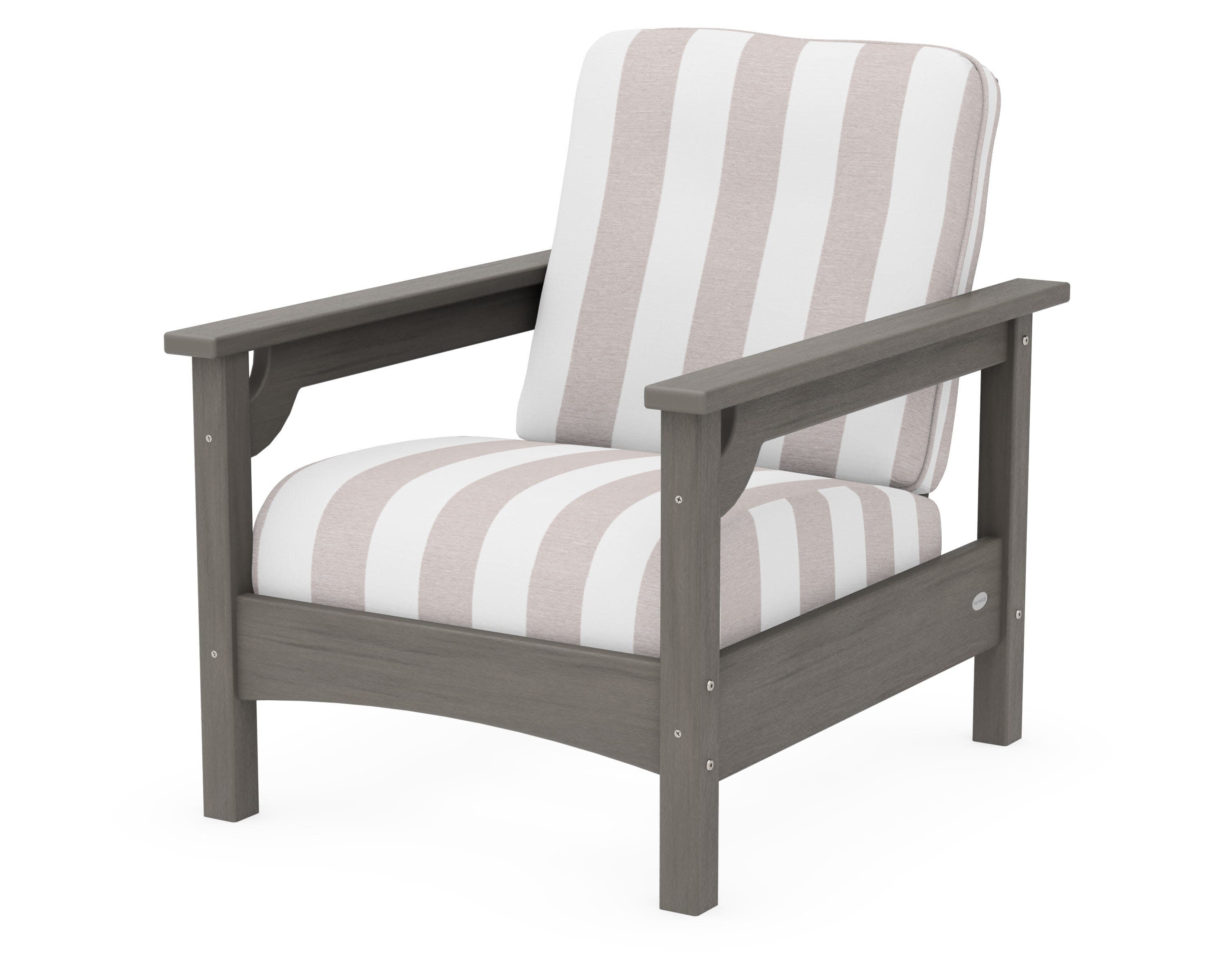 Club Chair in Driftwood / Cabana Stripe Dune Burlap