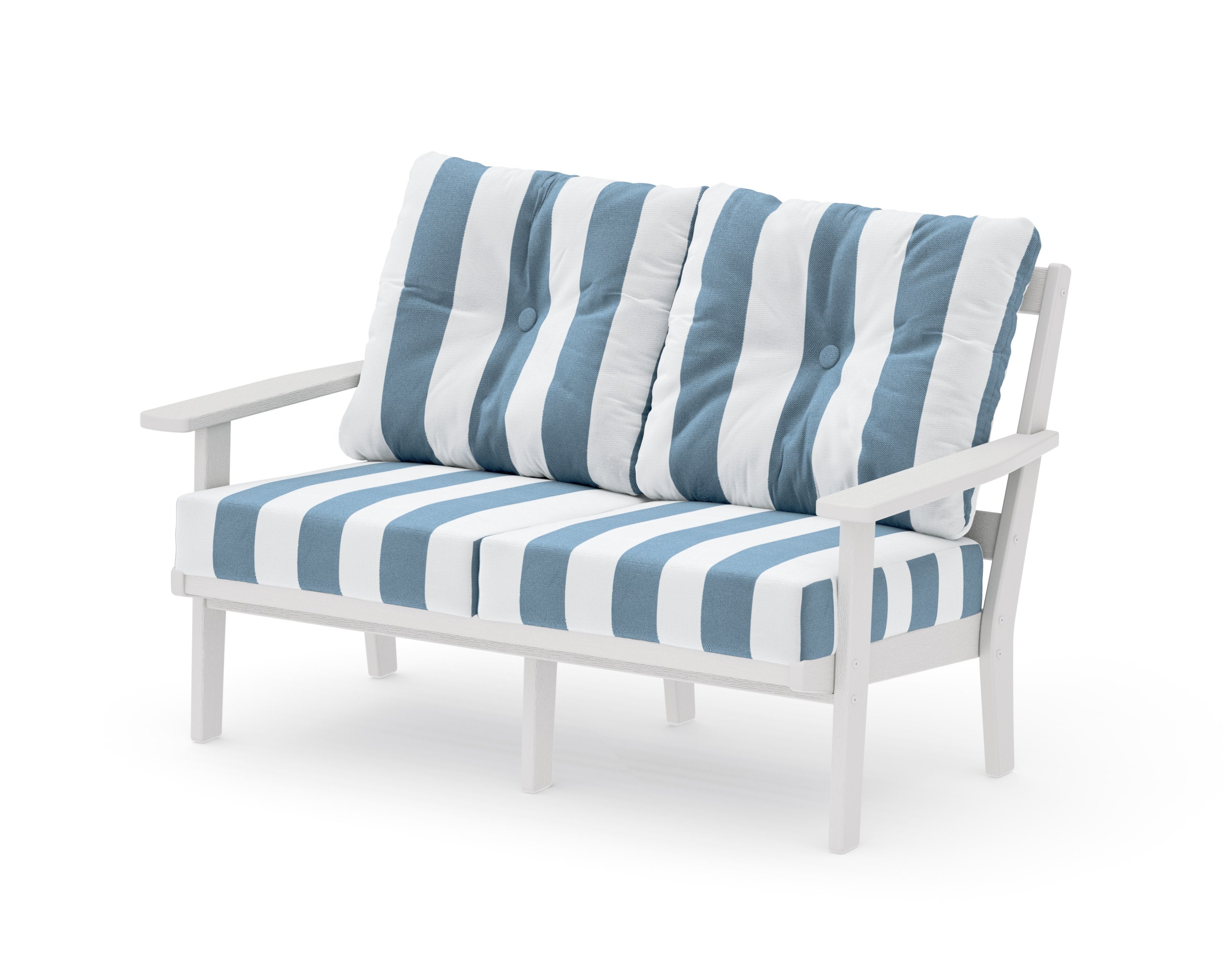 Oxford Deep SeatingLoveseat in Vintage White / Cabana Stripe Sky Blue