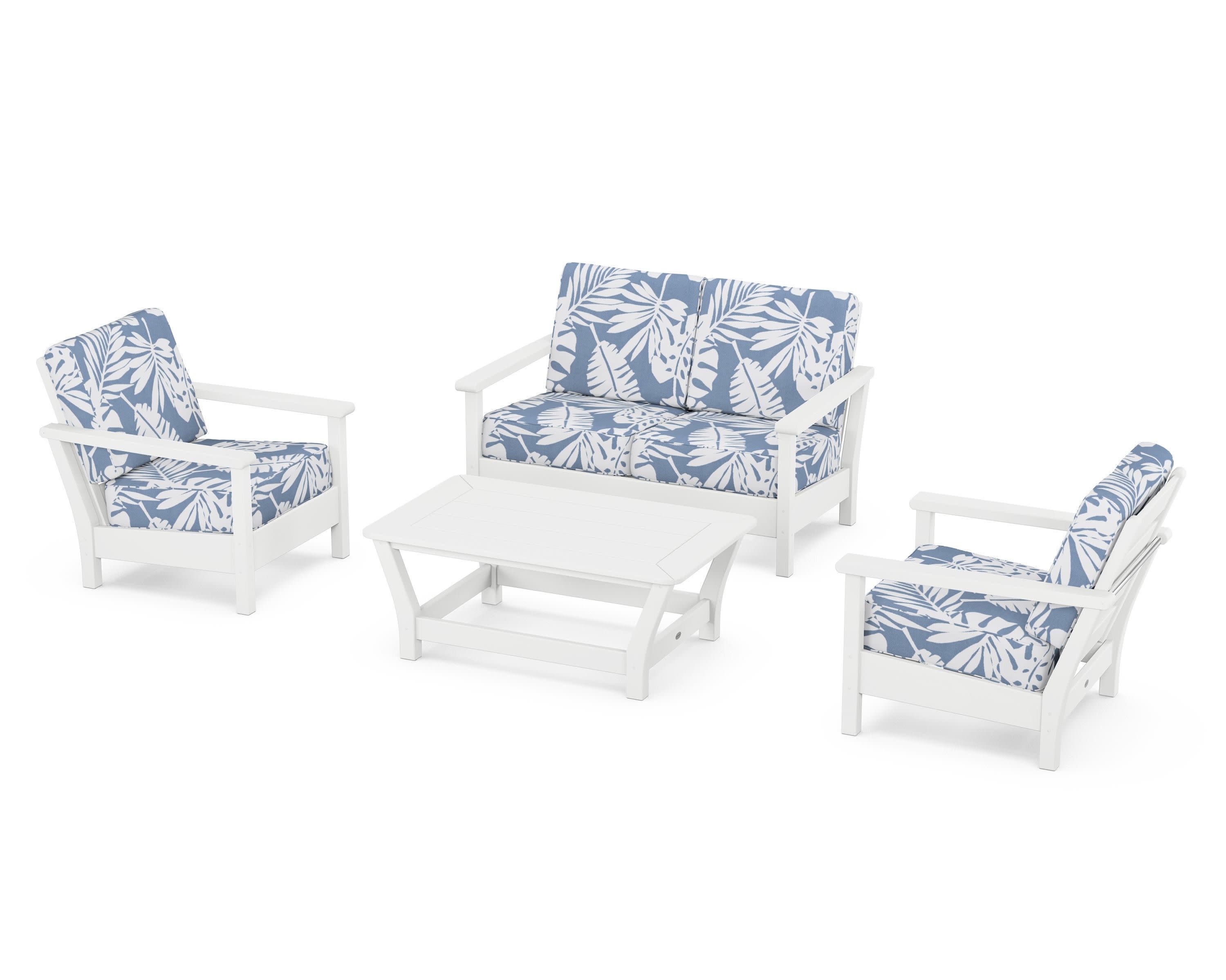 Harbour 4-Piece Deep Seating Set in White / Leaf Sky Blue