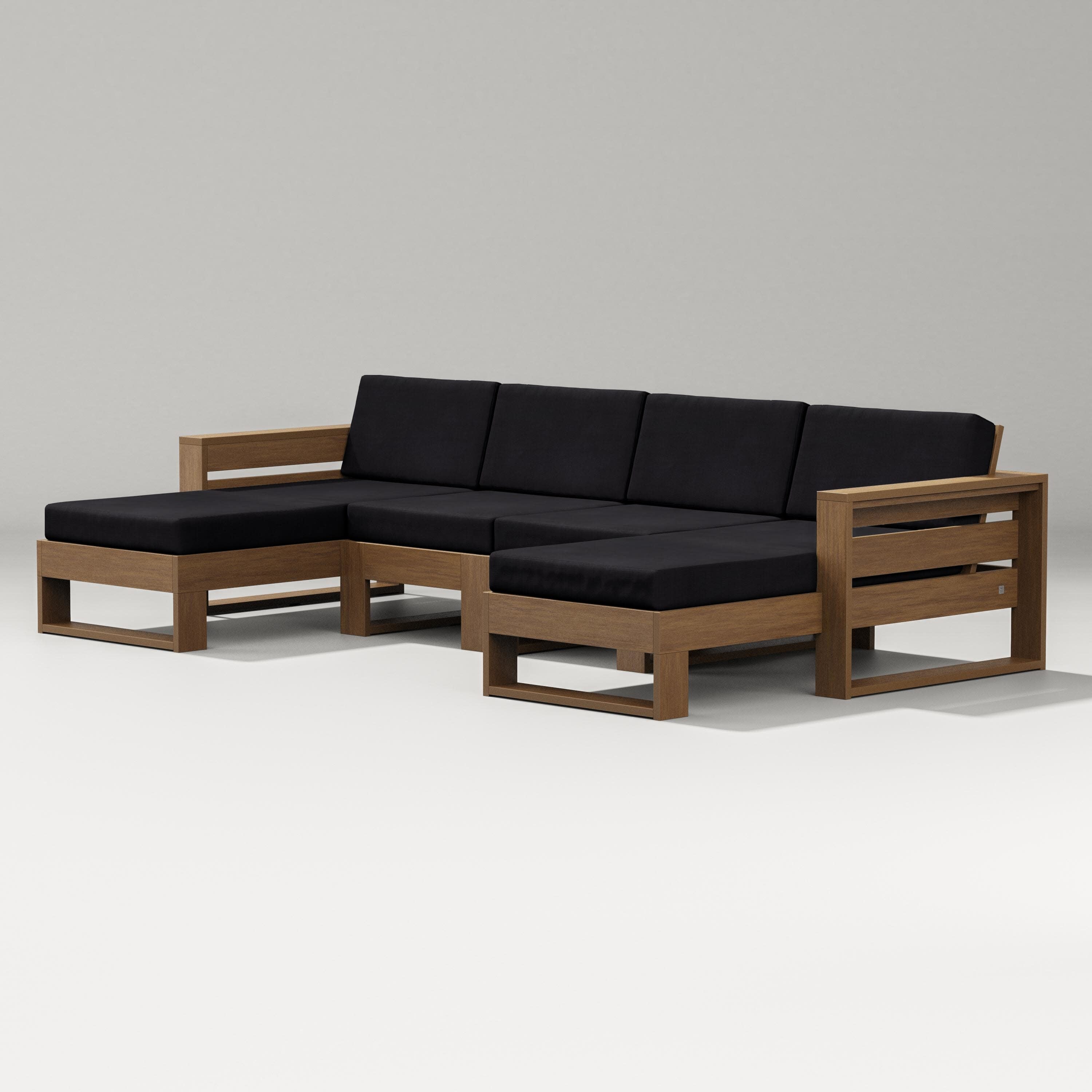 Latitude Double Chaise Sectional in Natural / Midnight Linen