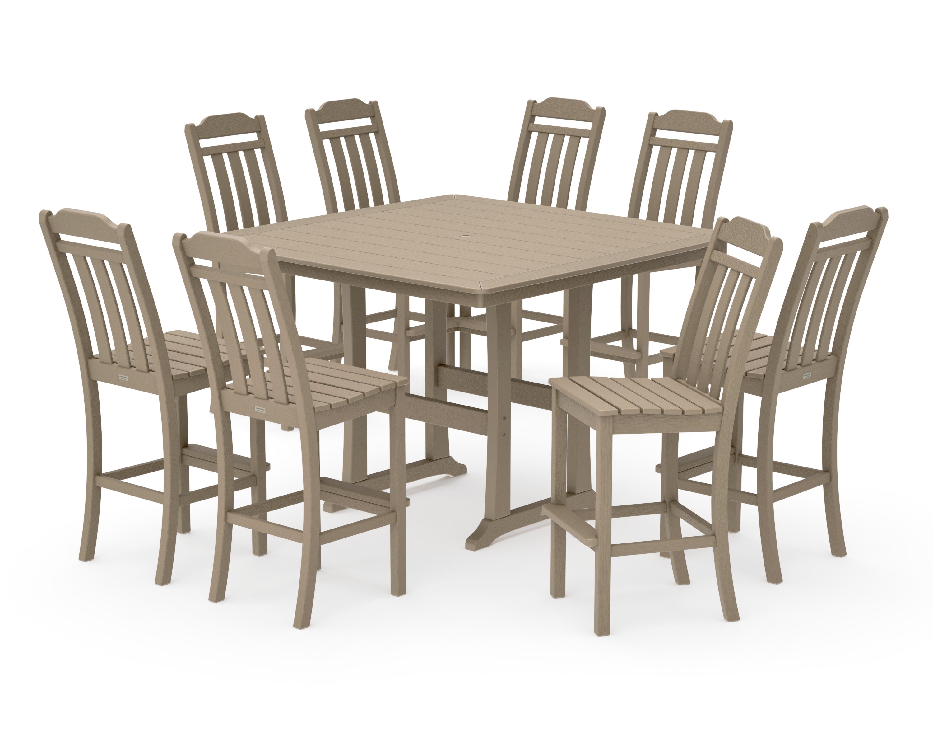 Cottage 9-Piece Square Side Chair Bar Set with Trestle Legs in Vintage Sahara