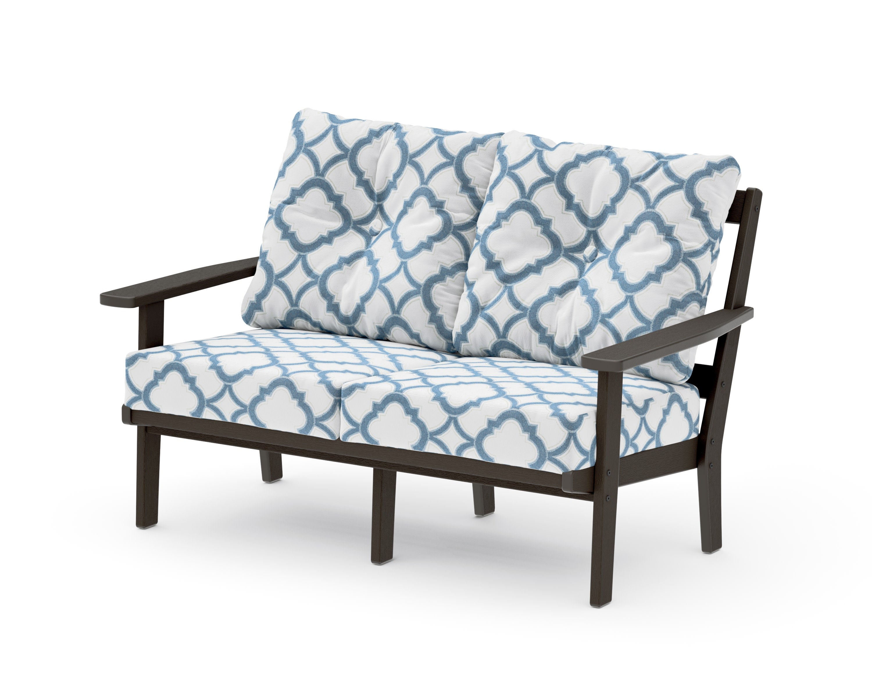 Oxford Deep SeatingLoveseat in Vintage Coffee / Trellis Sky Blue