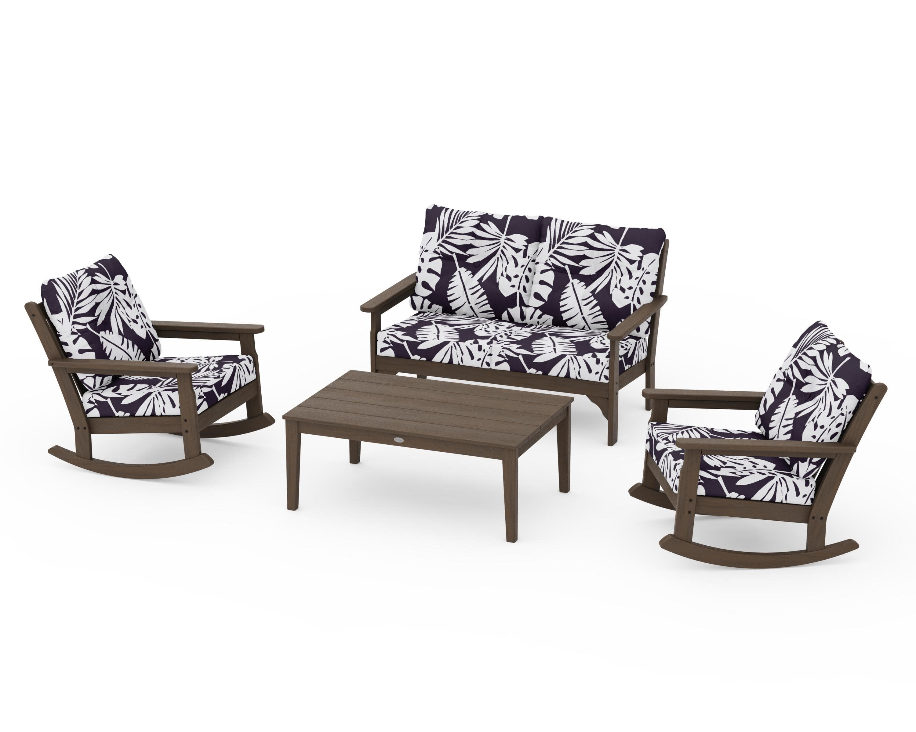 Vineyard 4-Piece Deep Seating Rocking Chair Set in Kona / Leaf Navy