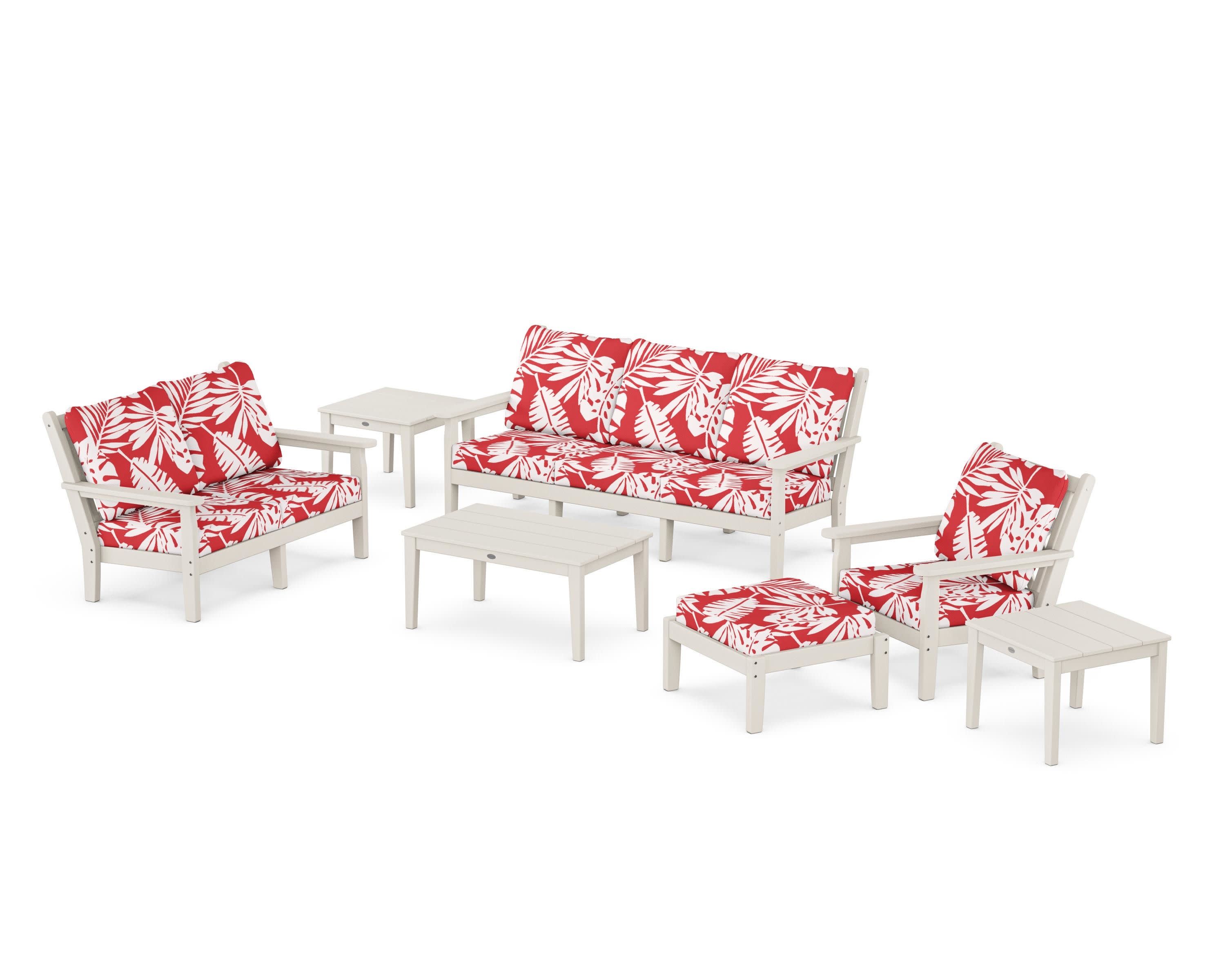 Chippendale 7-Piece Deep Seating Set in Sand / Leaf Crimson