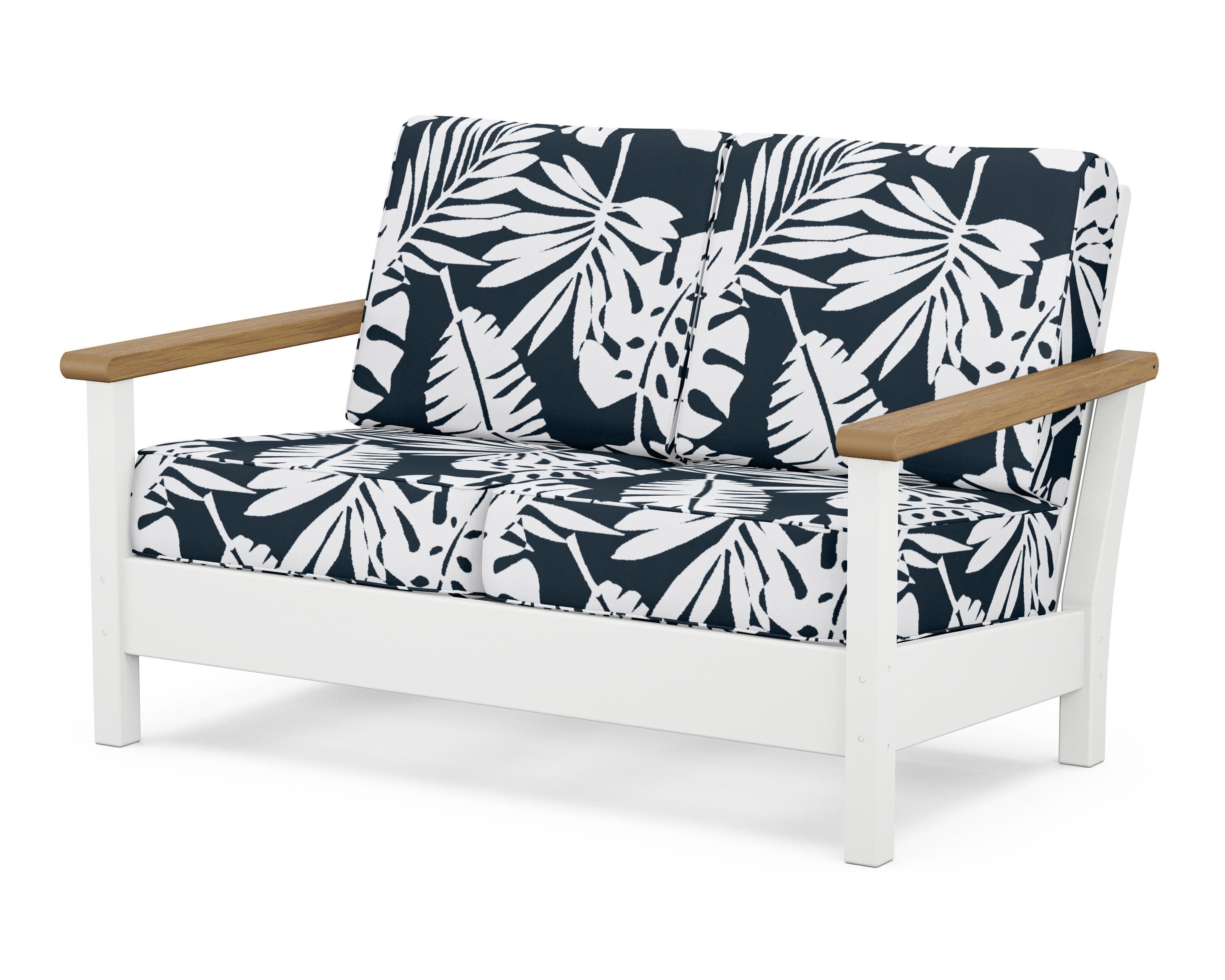 Harbour Deep Seating Loveseat in White / Natural / Leaf Marine Indigo