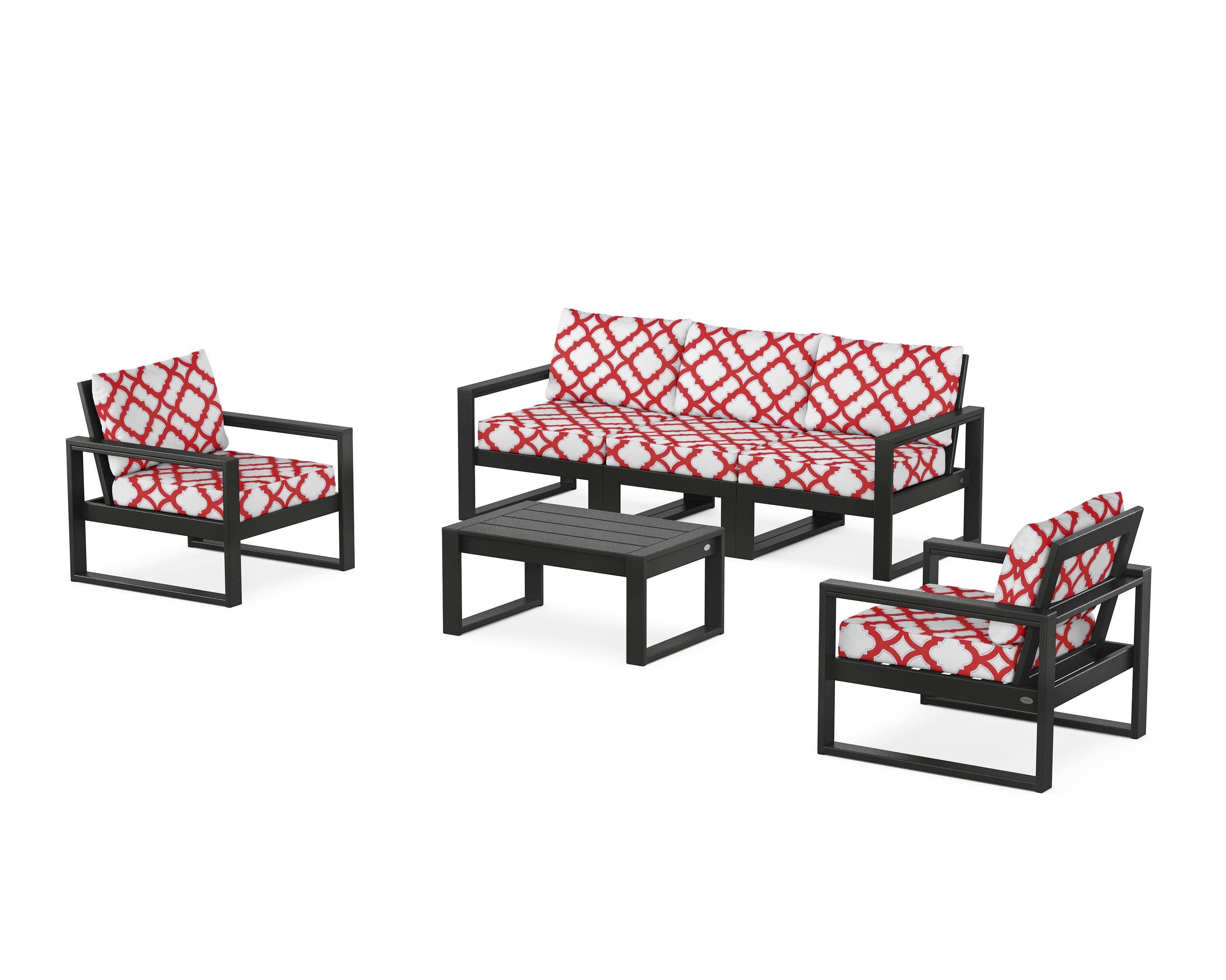 EDGE Sectional 4-Piece Deep Seating Set with Sofa in Black / Trellis Crimson