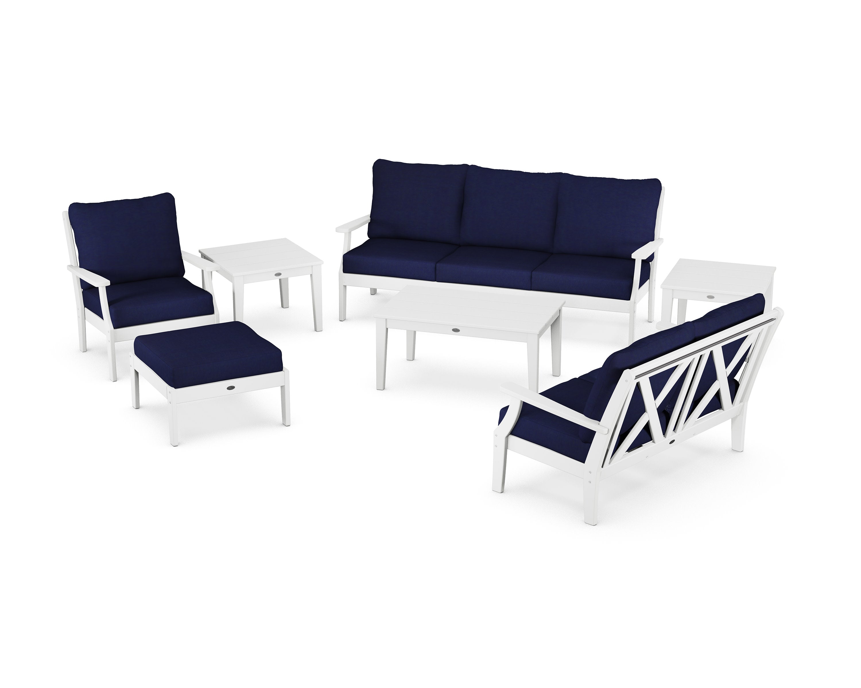 Braxton 7-Piece Deep Seating Set in White / Navy