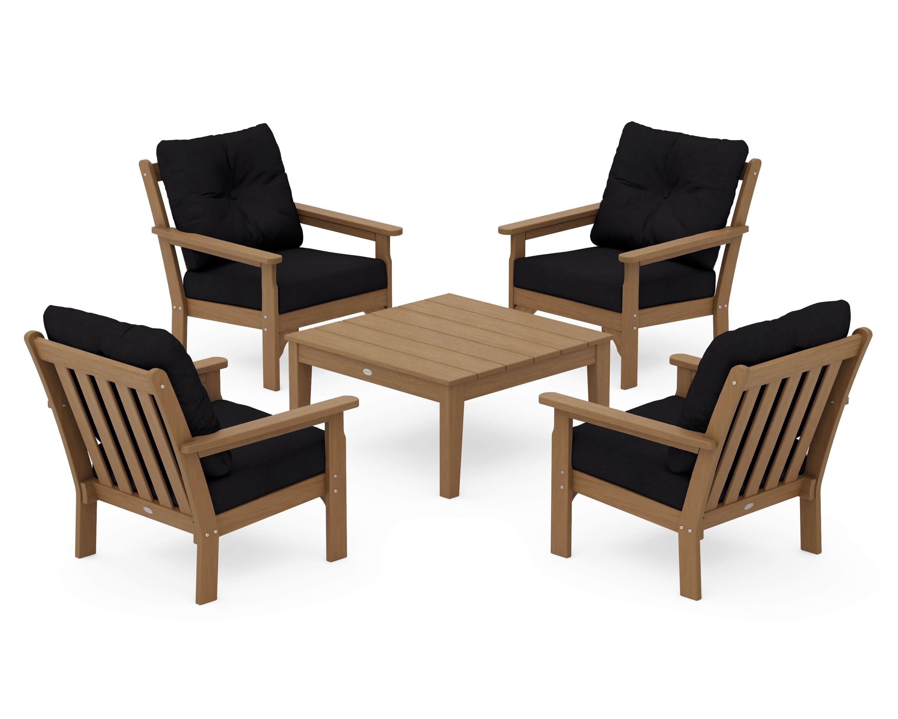 Vineyard 5-Piece Deep Seating Conversation Set in Natural / Midnight Linen