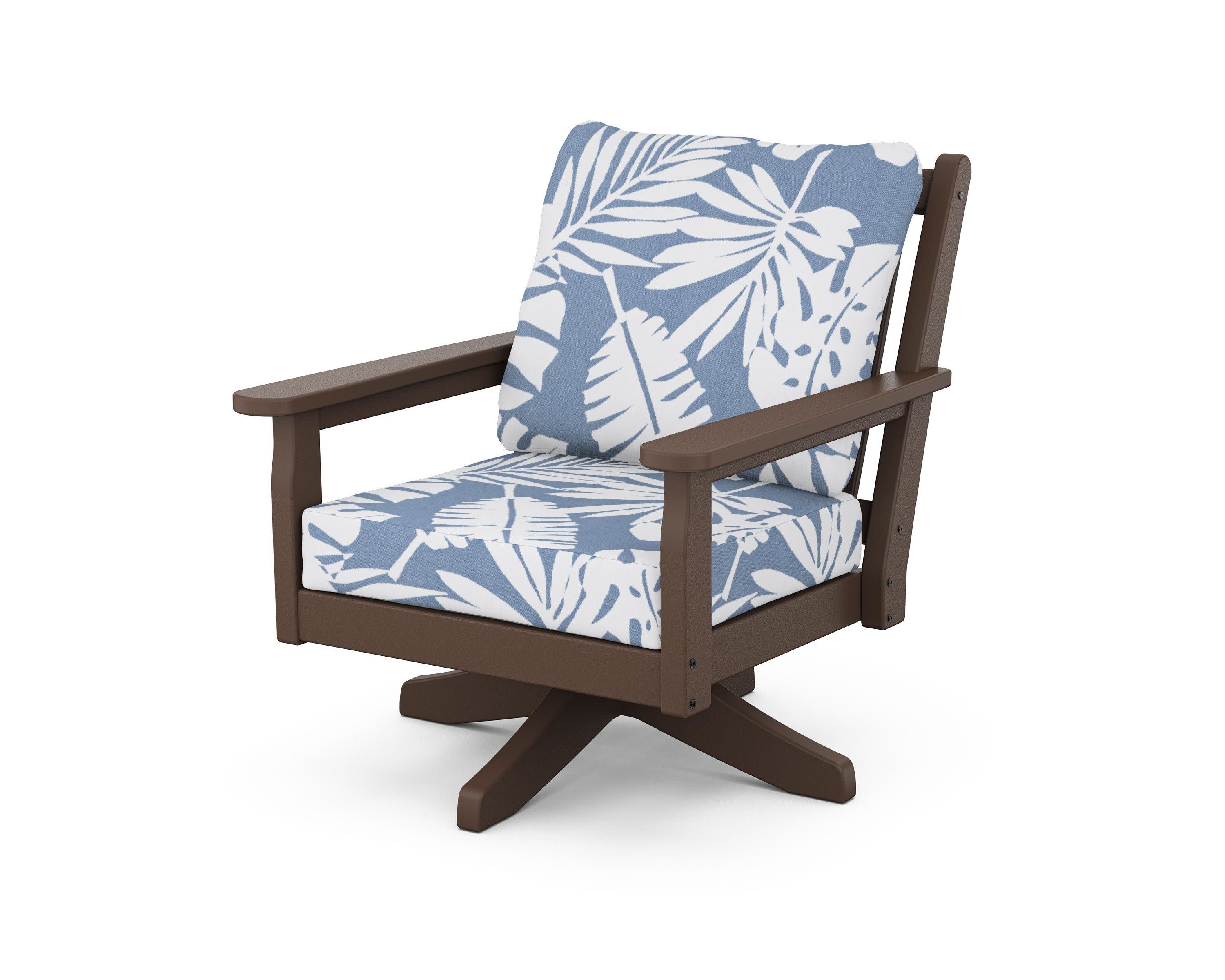 Chippendale Deep Seating Swivel Chair in Mahogany / Leaf Sky Blue