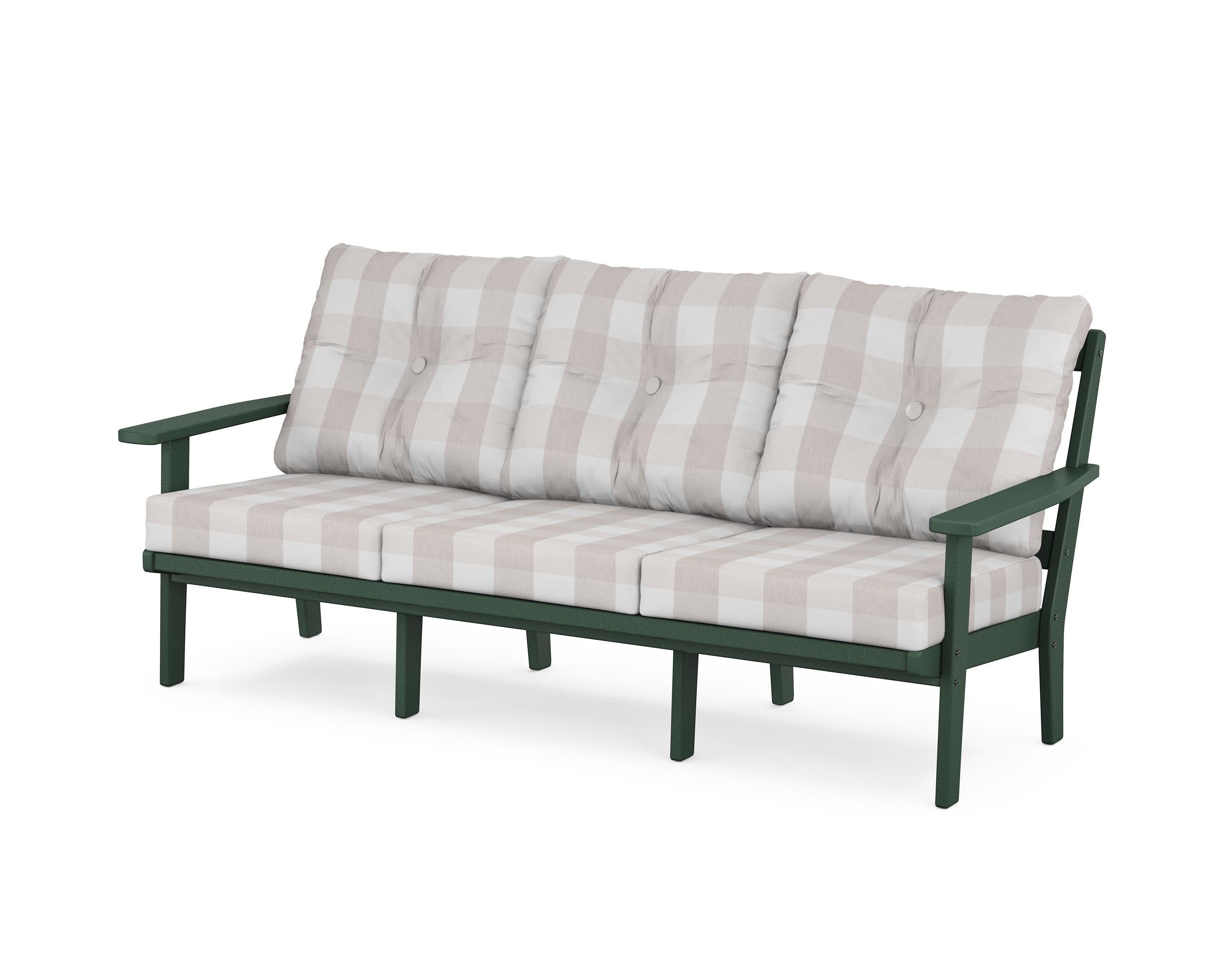 Oxford Deep Seating Sofa in Green / Buffalo Plaid Dune Burlap