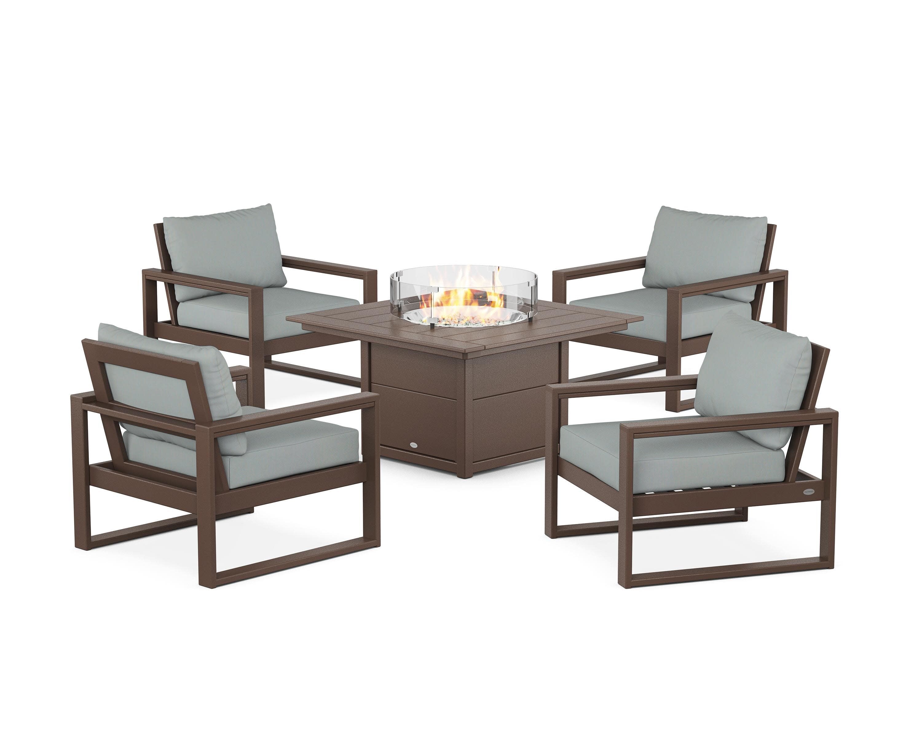 EDGE Sectional 5-Piece Deep Seating Set with Fire Pit Table in Mahogany / Spa