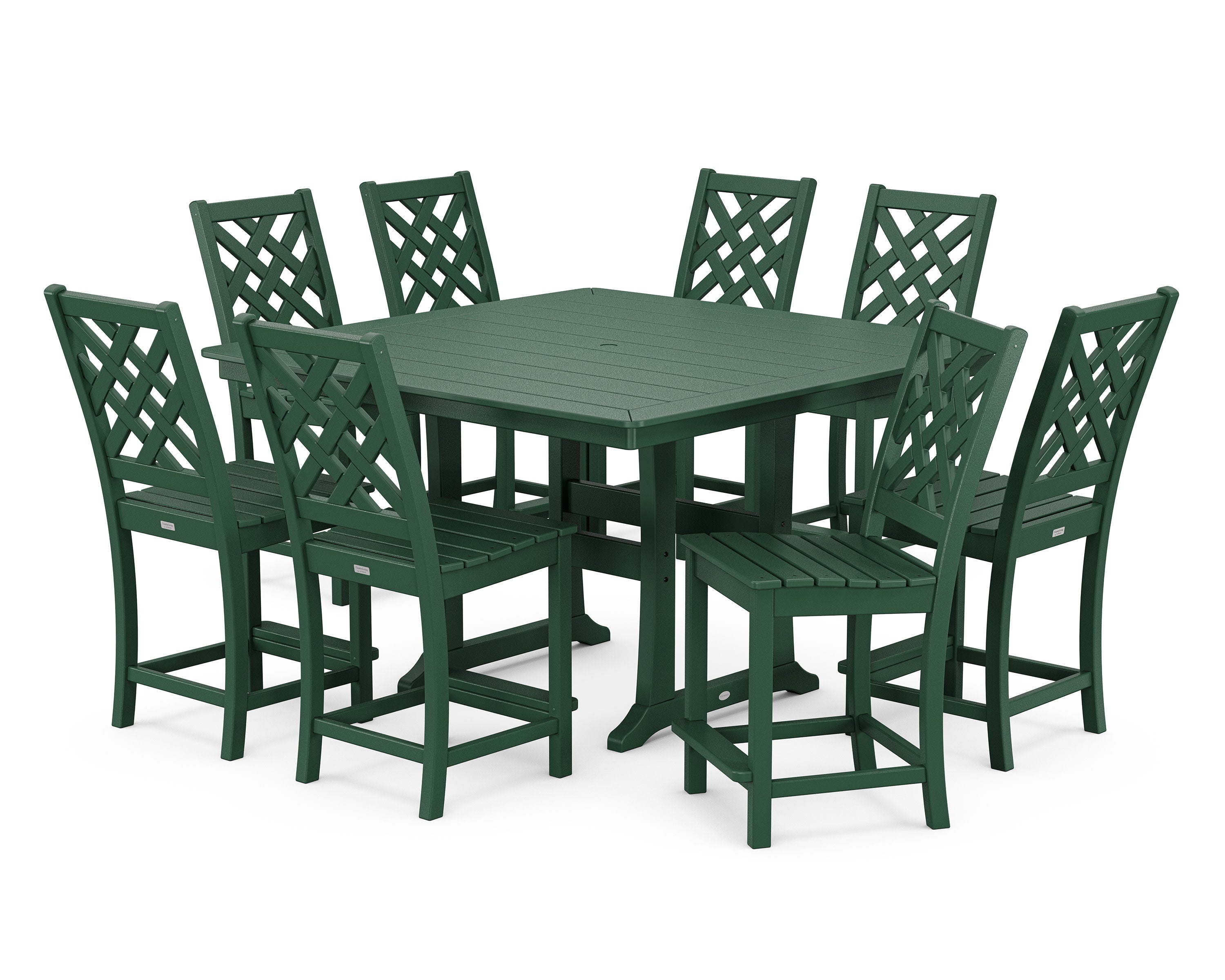 Wovendale Side Chair 9-Piece Square Counter Set with Trestle Legs in Green