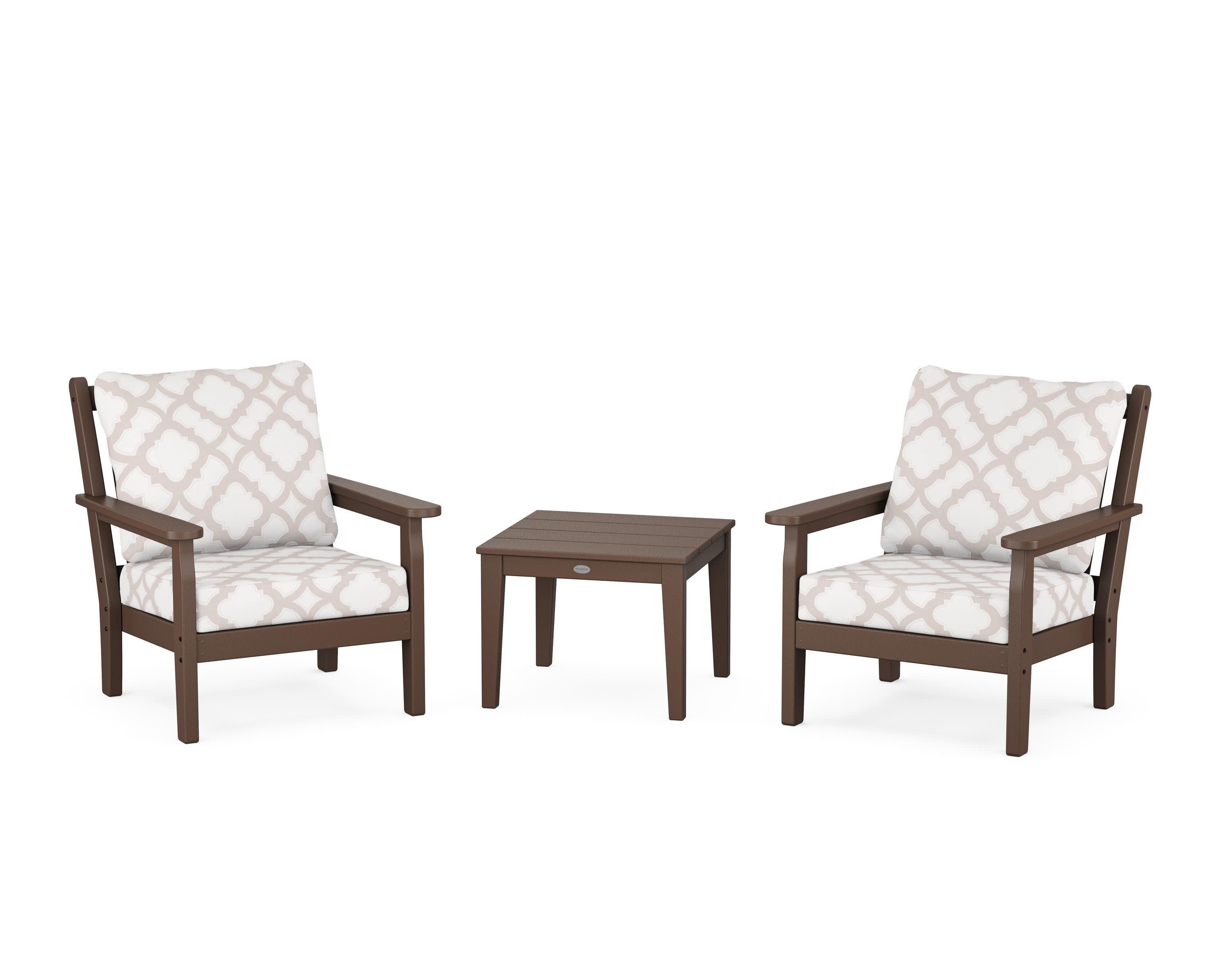 Chippendale 3-Piece Deep Seating Set in Mahogany / Trellis Dune Burlap