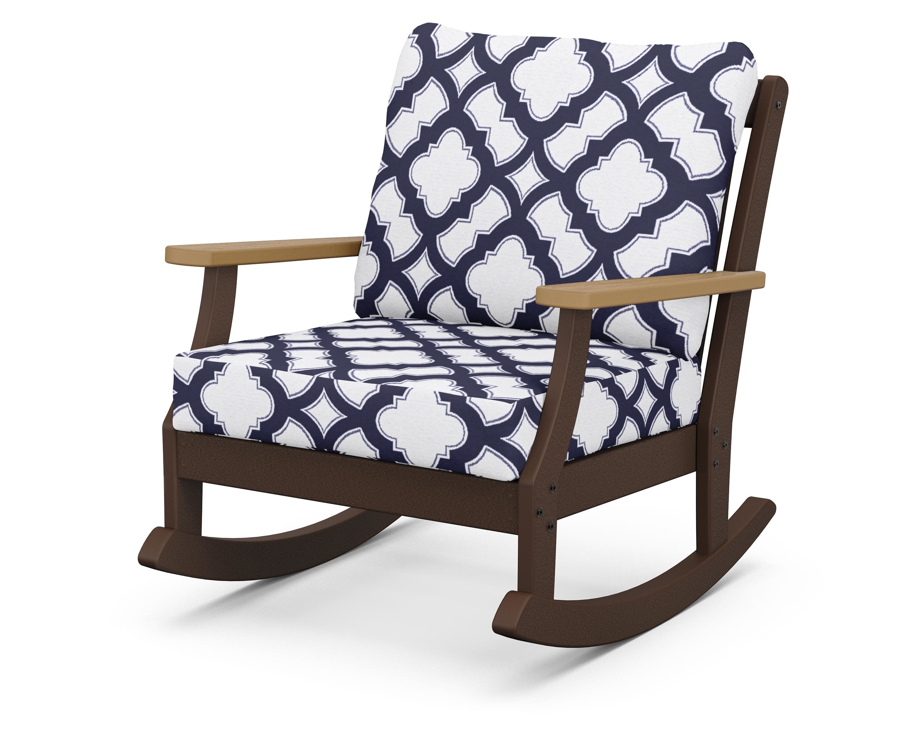 Braxton Deep Seating Rocking Chair in Mahogany / Natural / Trellis Navy