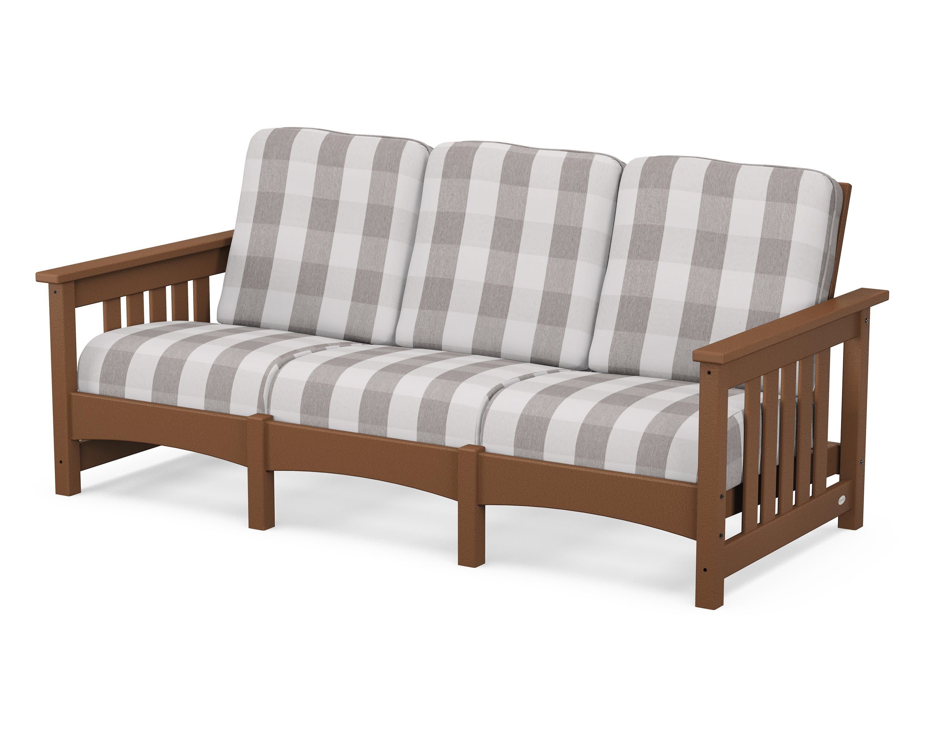 Club Mission Sofa in Teak / Buffalo Plaid Grey Mist