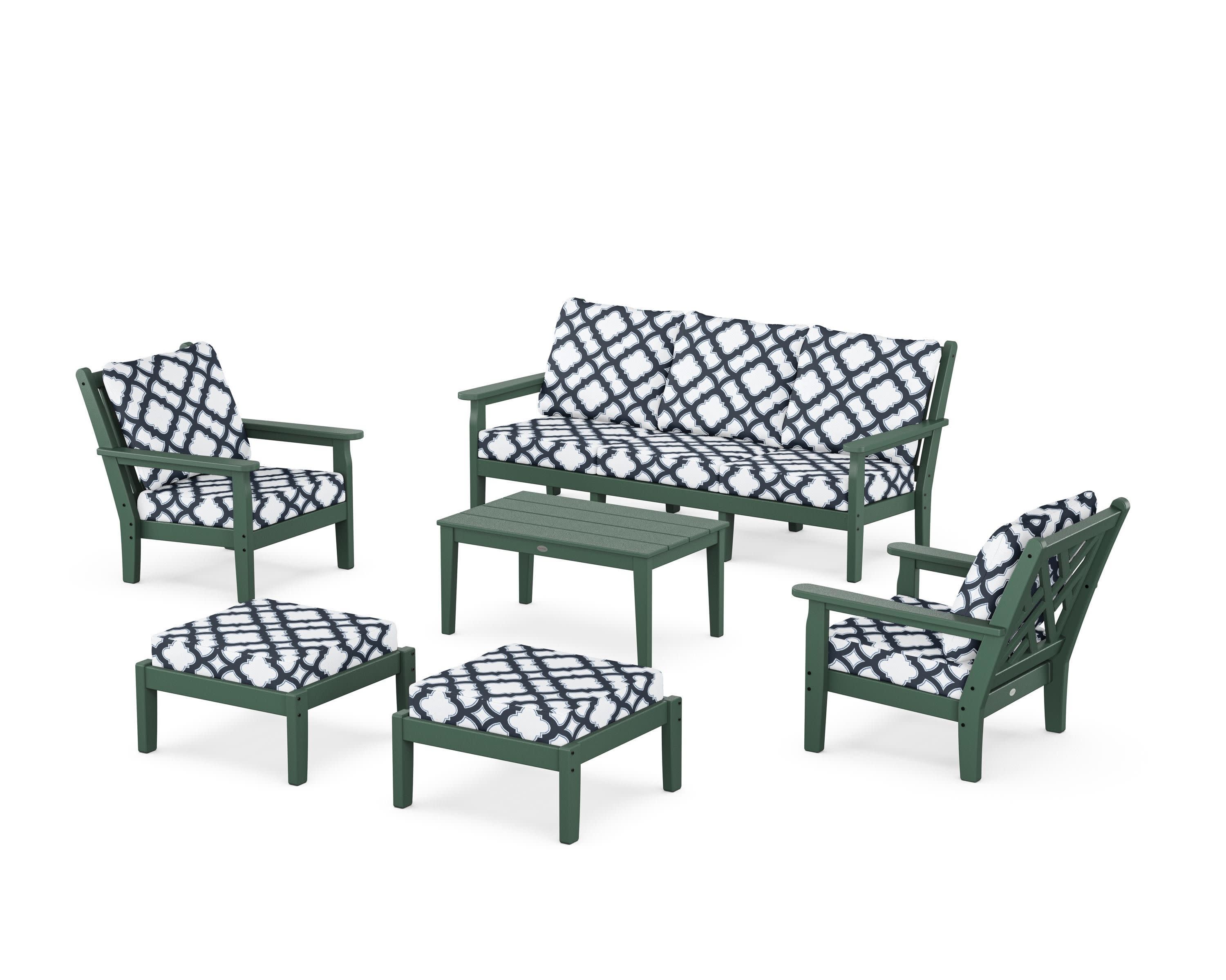 Chippendale 6-Piece Lounge Sofa Set in Green / Trellis Marine Indigo