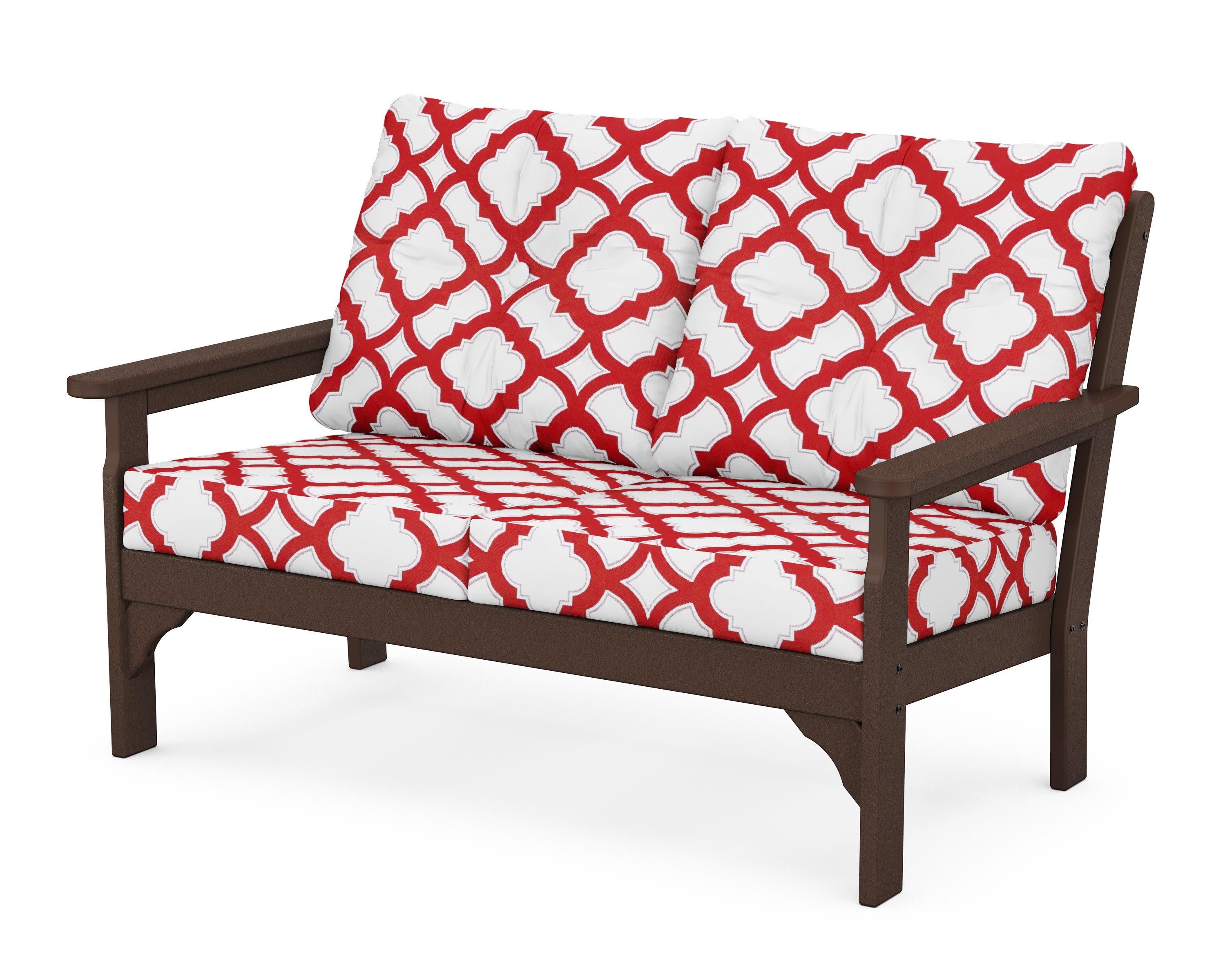 Vineyard Deep Seating Loveseat in Mahogany / Trellis Crimson