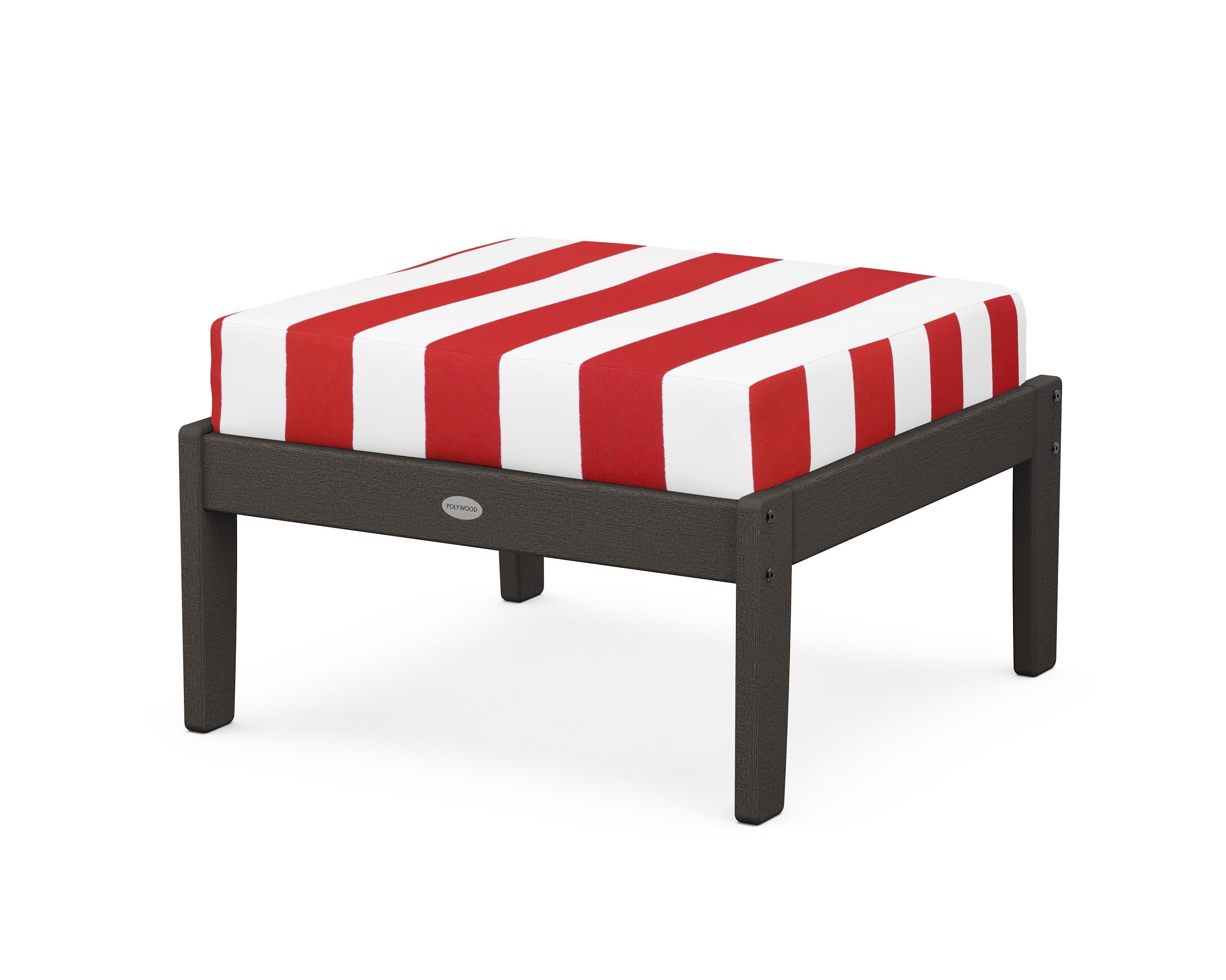 Braxton Deep Seating Ottoman in Vintage Coffee / Cabana Stripe Crimson
