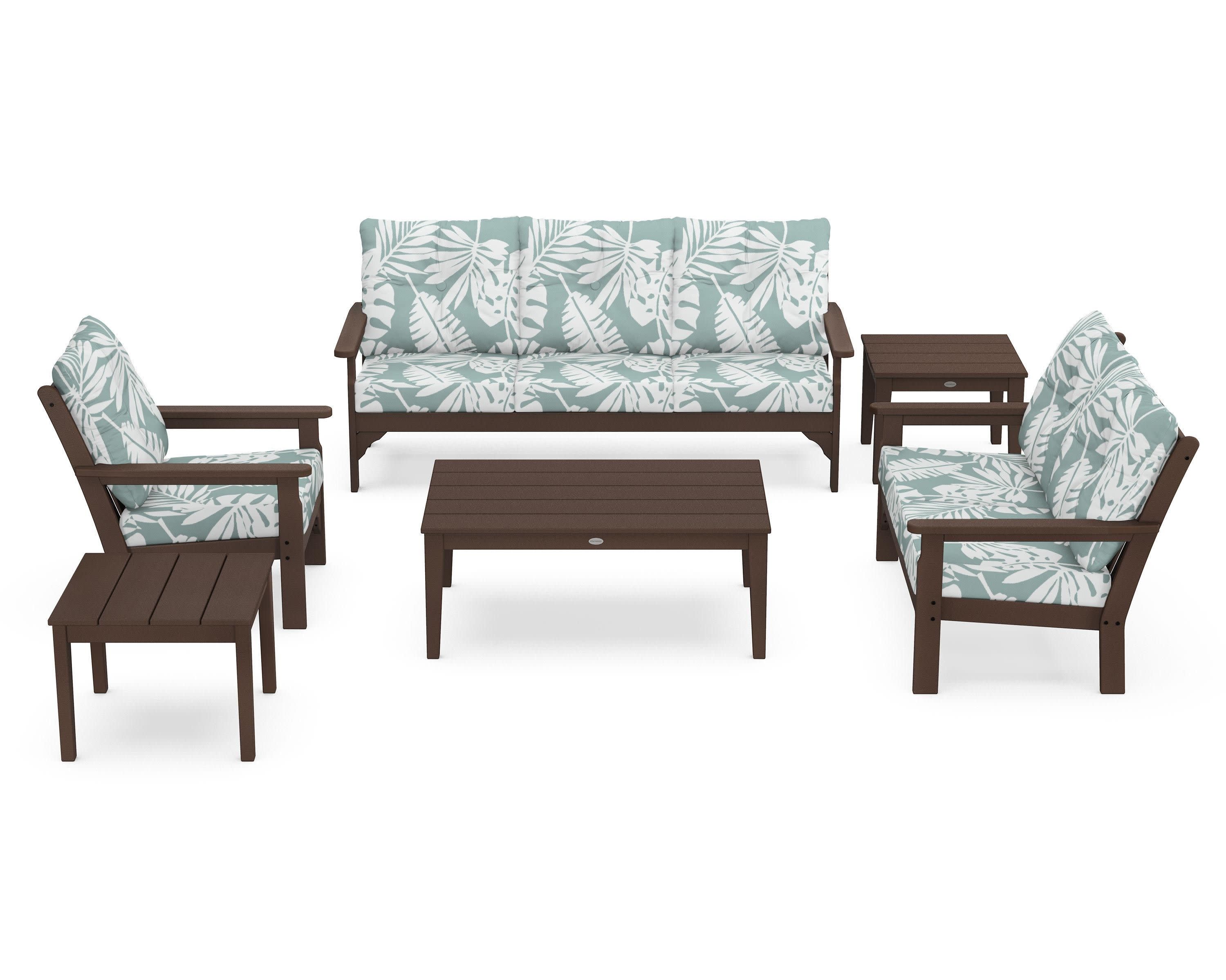 Vineyard 6-Piece Deep Seating Set in Mahogany / Leaf Glacier Spa