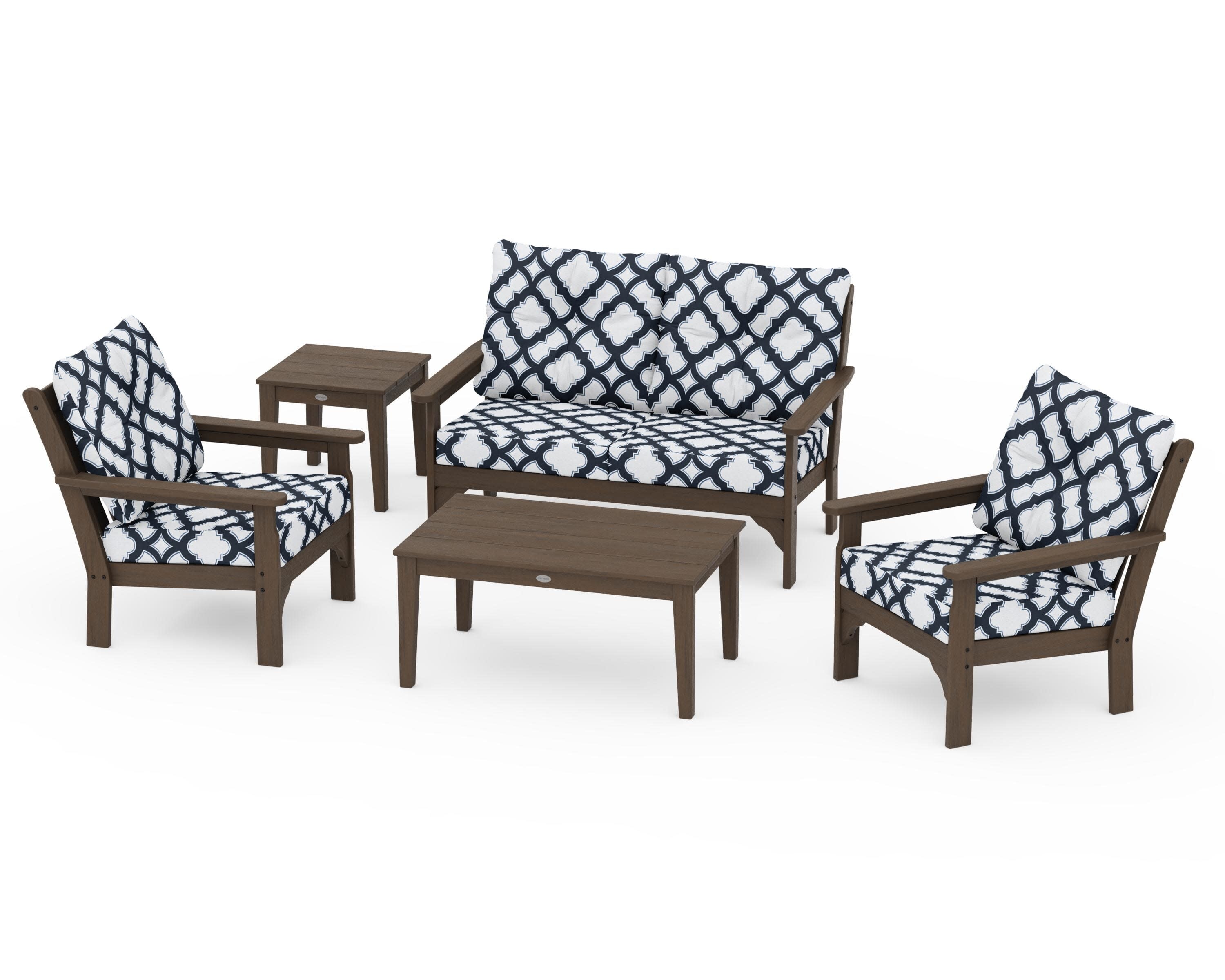 Vineyard 5-Piece Deep Seating Set in Kona / Trellis Marine Indigo