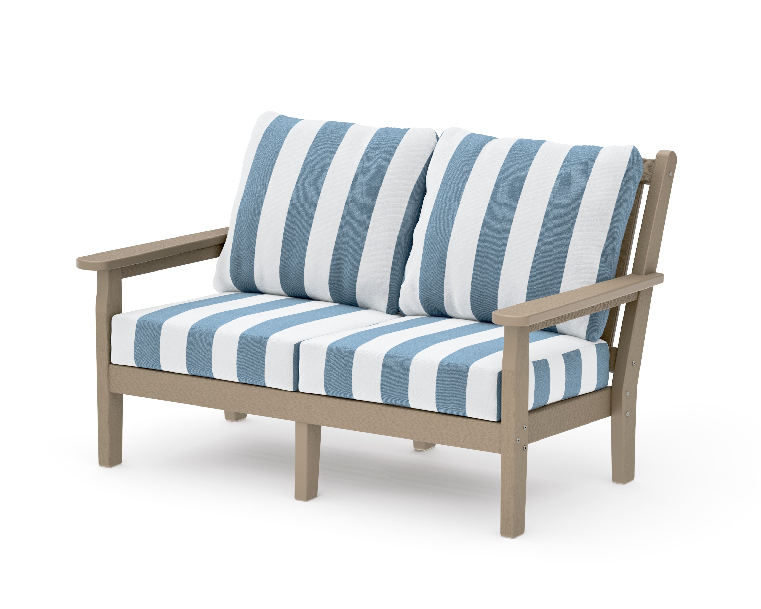 Chippendale Deep Seating Loveseat in Vintage Sahara / Cabana Stripe Sky Blue