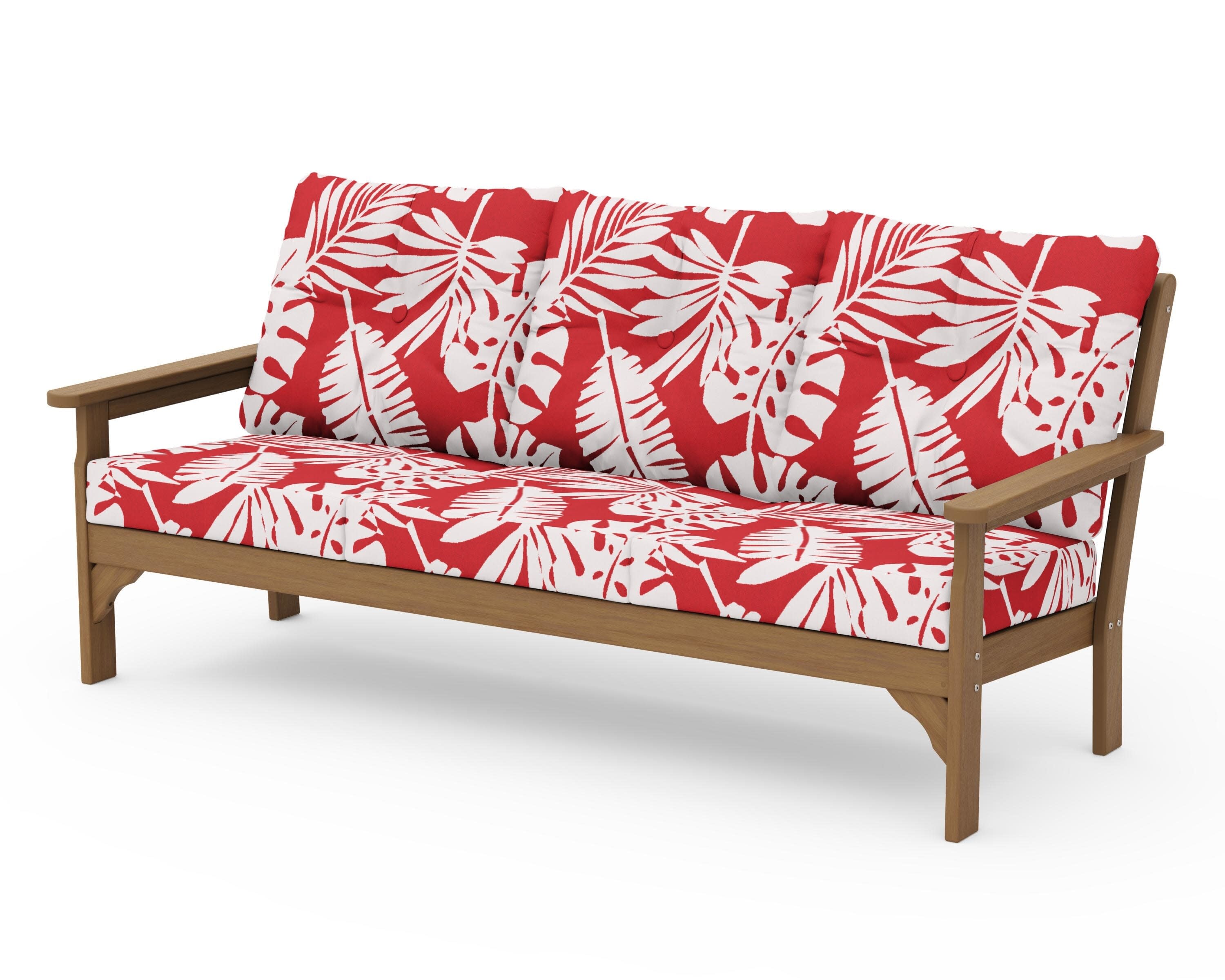 Vineyard Deep Seating Sofa in Natural / Leaf Crimson
