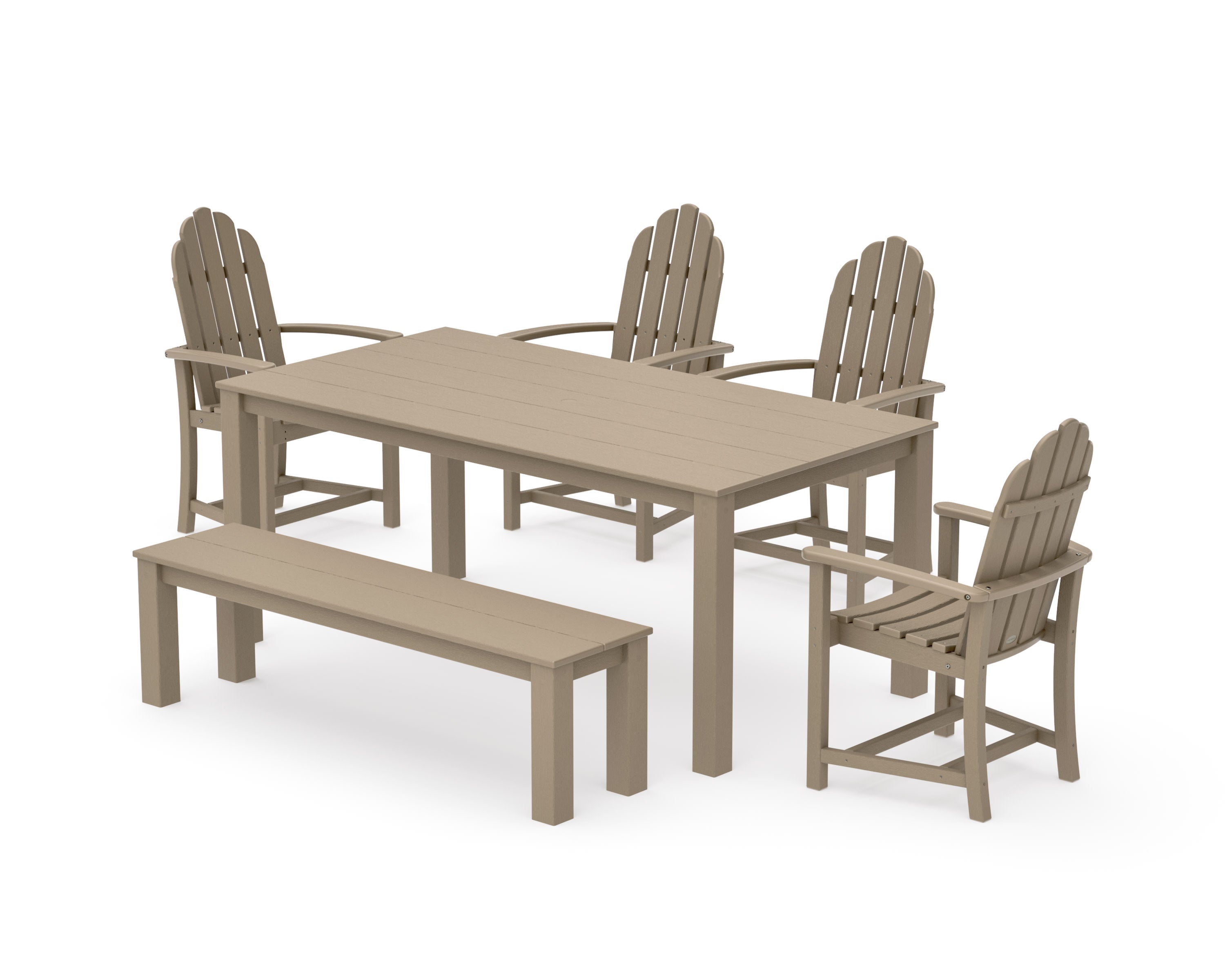 Classic Adirondack 6-Piece Parsons Dining Set with Bench in Vintage Sahara