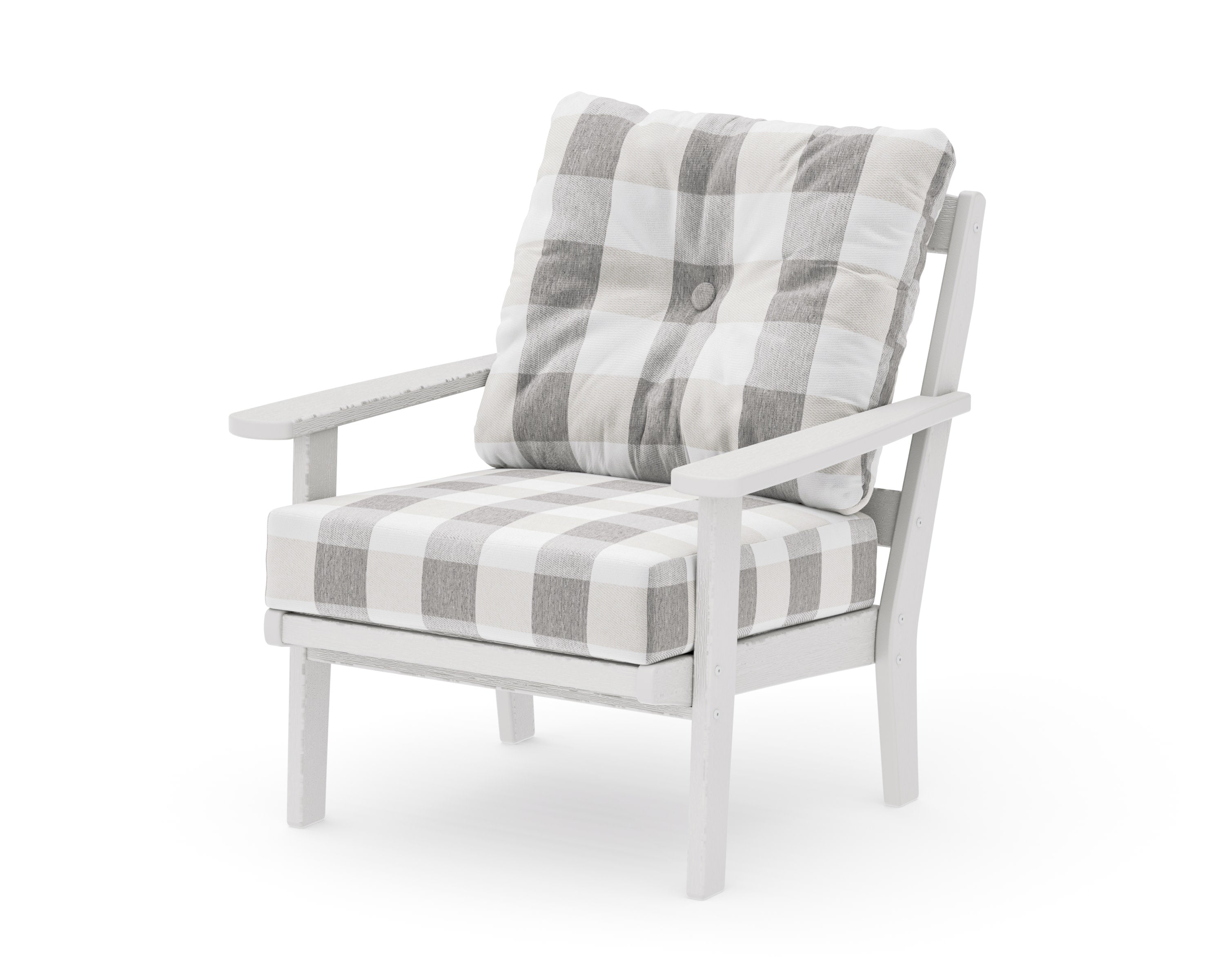 Mission Deep Seating Chair in Vintage White / Buffalo Plaid Grey Mist