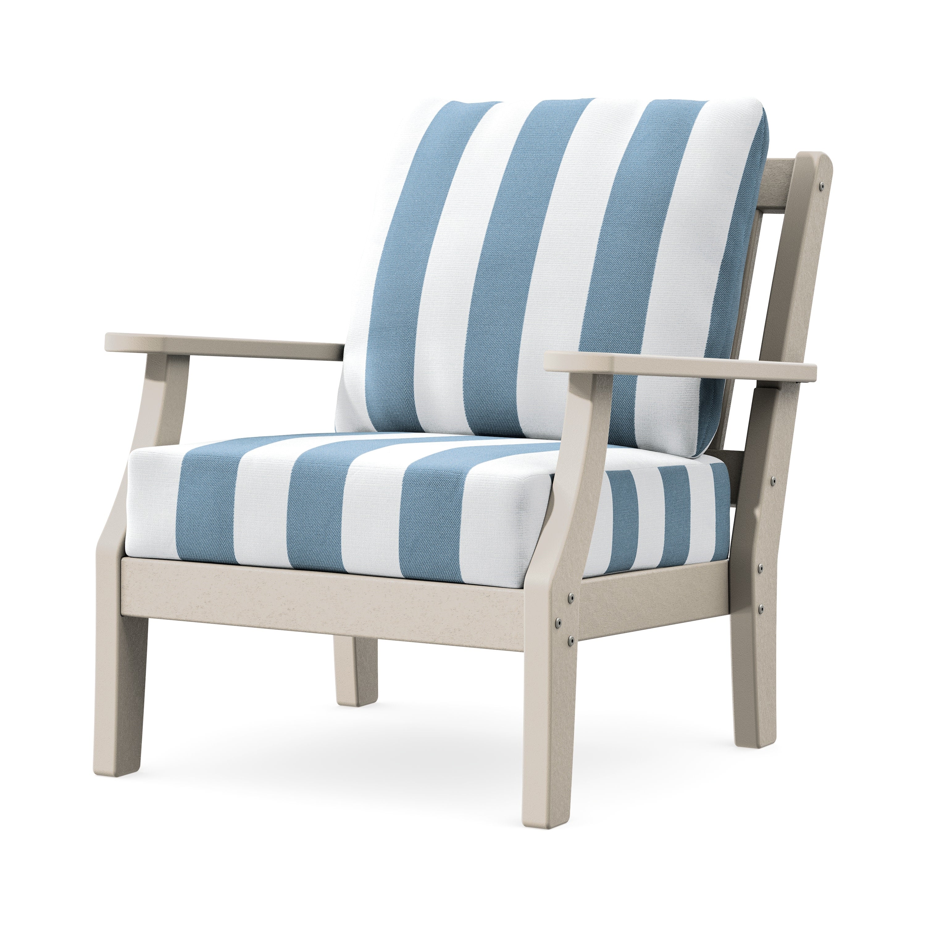 Chinoiserie Deep Seating Chair in Sand / Cabana Stripe Sky Blue