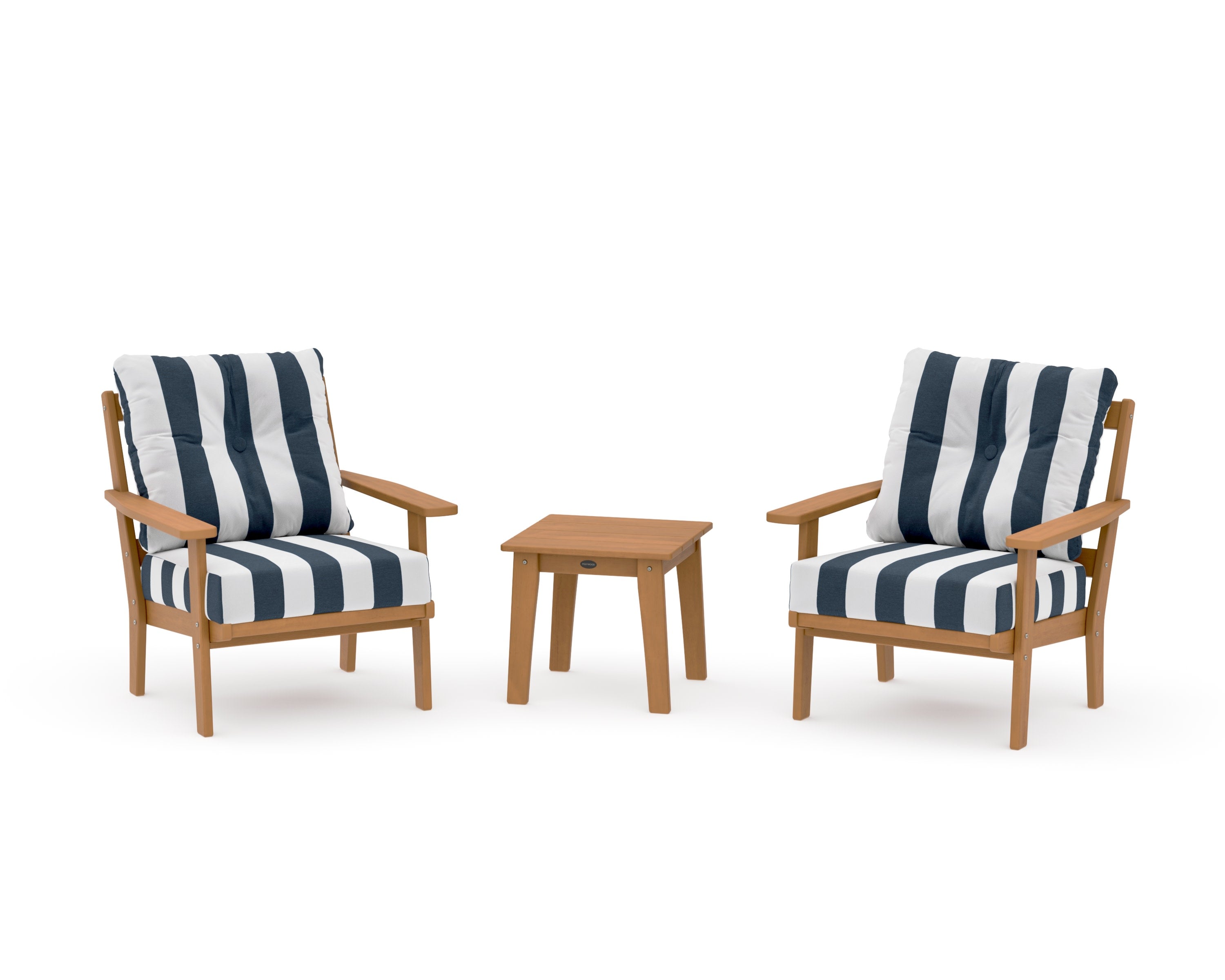 Oxford 3-Piece Deep Seating Set in Natural / Cabana Stripe Marine Indigo