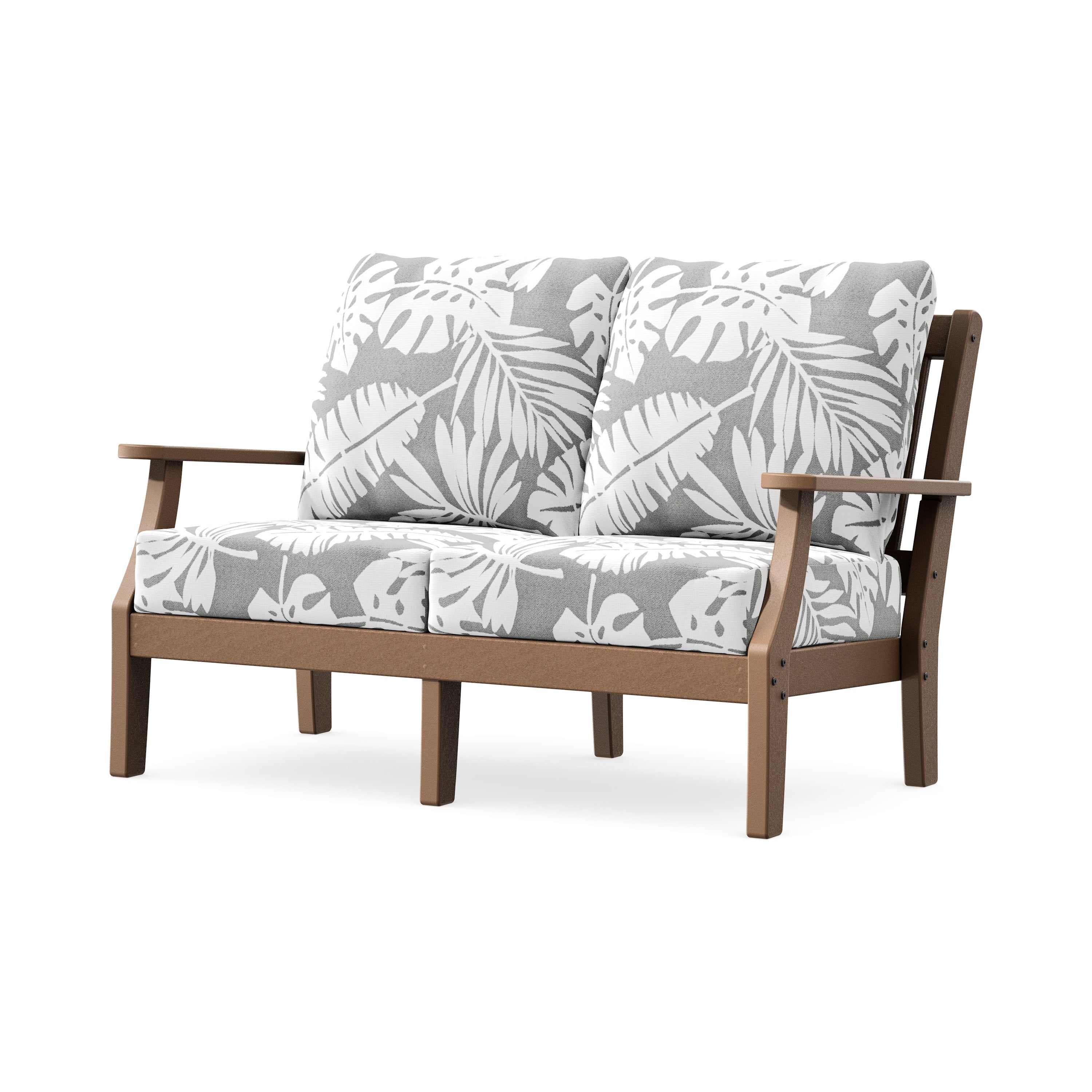 Chinoiserie Deep Seating Loveseat in Teak / Leaf Grey Mist