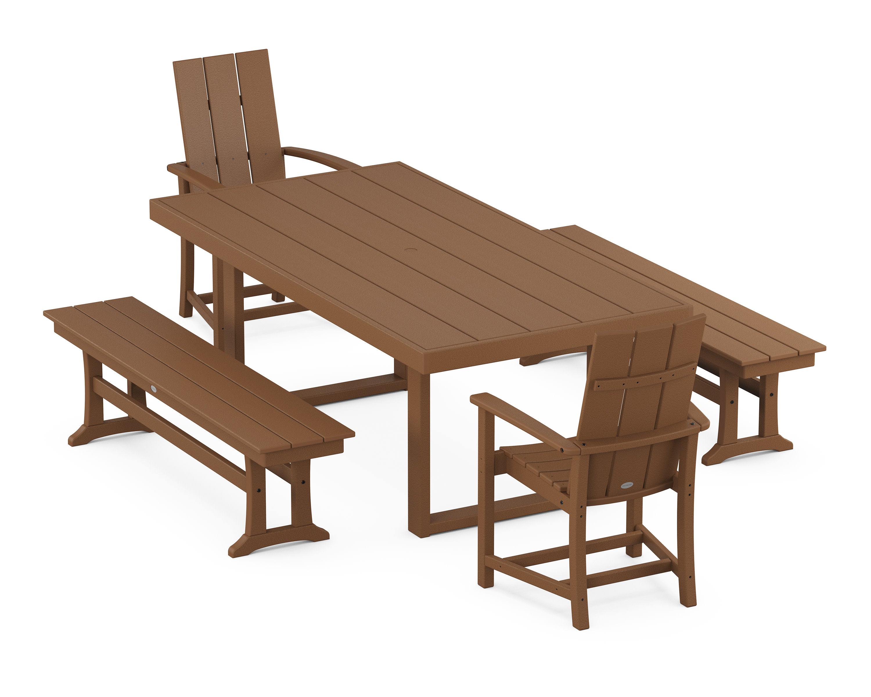 Modern Adirondack 5-Piece Dining Set with Benches in Teak