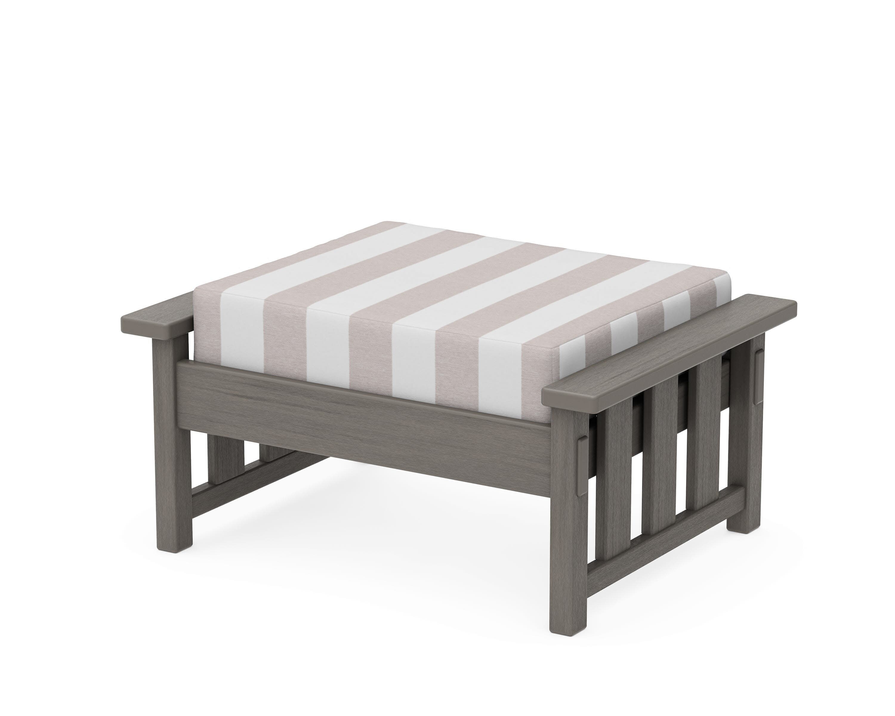 Acadia Deep Seating Ottoman in Driftwood / Cabana Stripe Dune Burlap