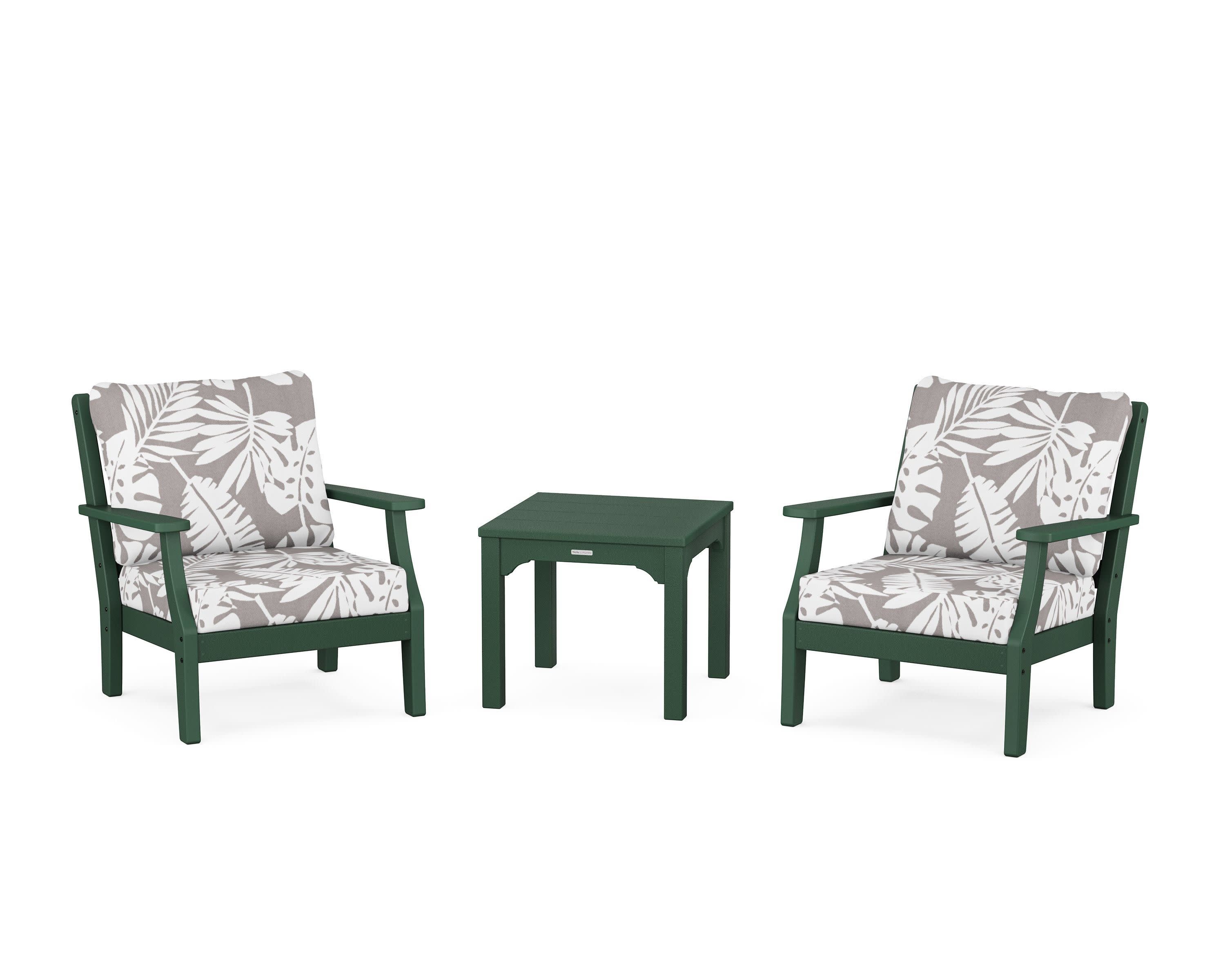 Chinoiserie 3-Piece Deep Seating Set in Green / Leaf Grey Mist