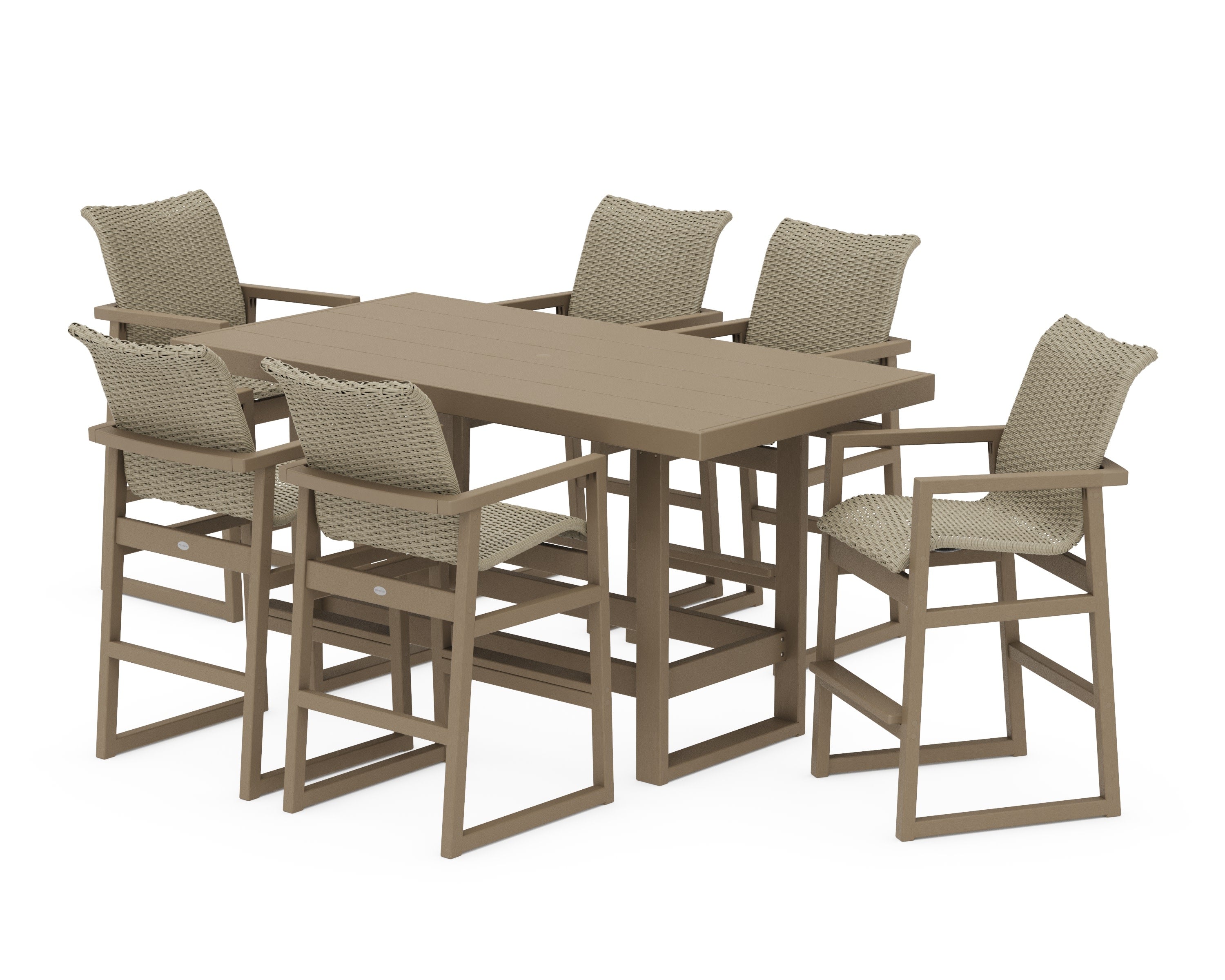 EDGE Woven Arm Chair 7-Piece Bar Set in Vintage Sahara / Dune Grass