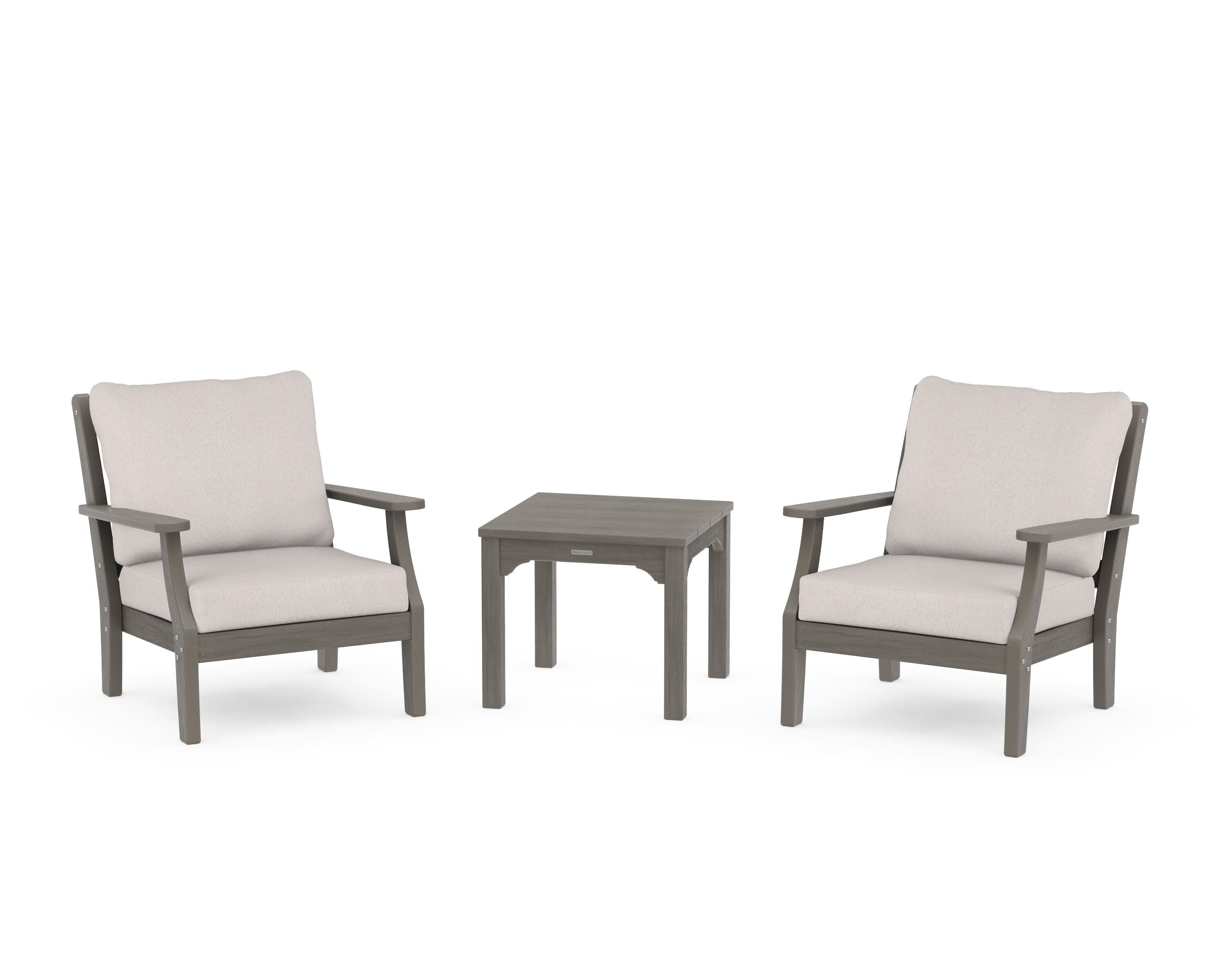 Chinoiserie 3-Piece Deep Seating Set in Driftwood / Dune Burlap