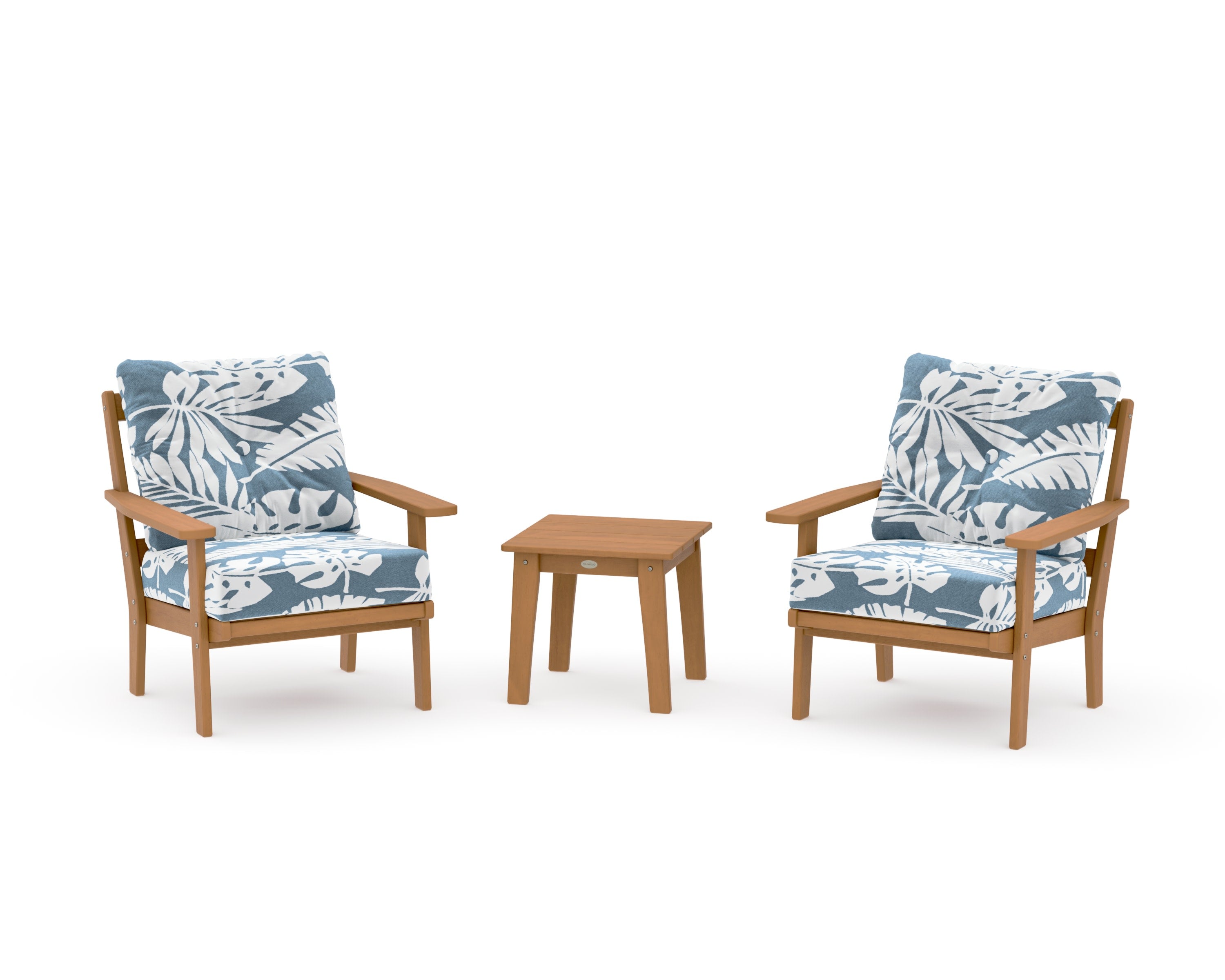 Prairie 3-Piece Deep Seating Set in Natural / Leaf Sky Blue